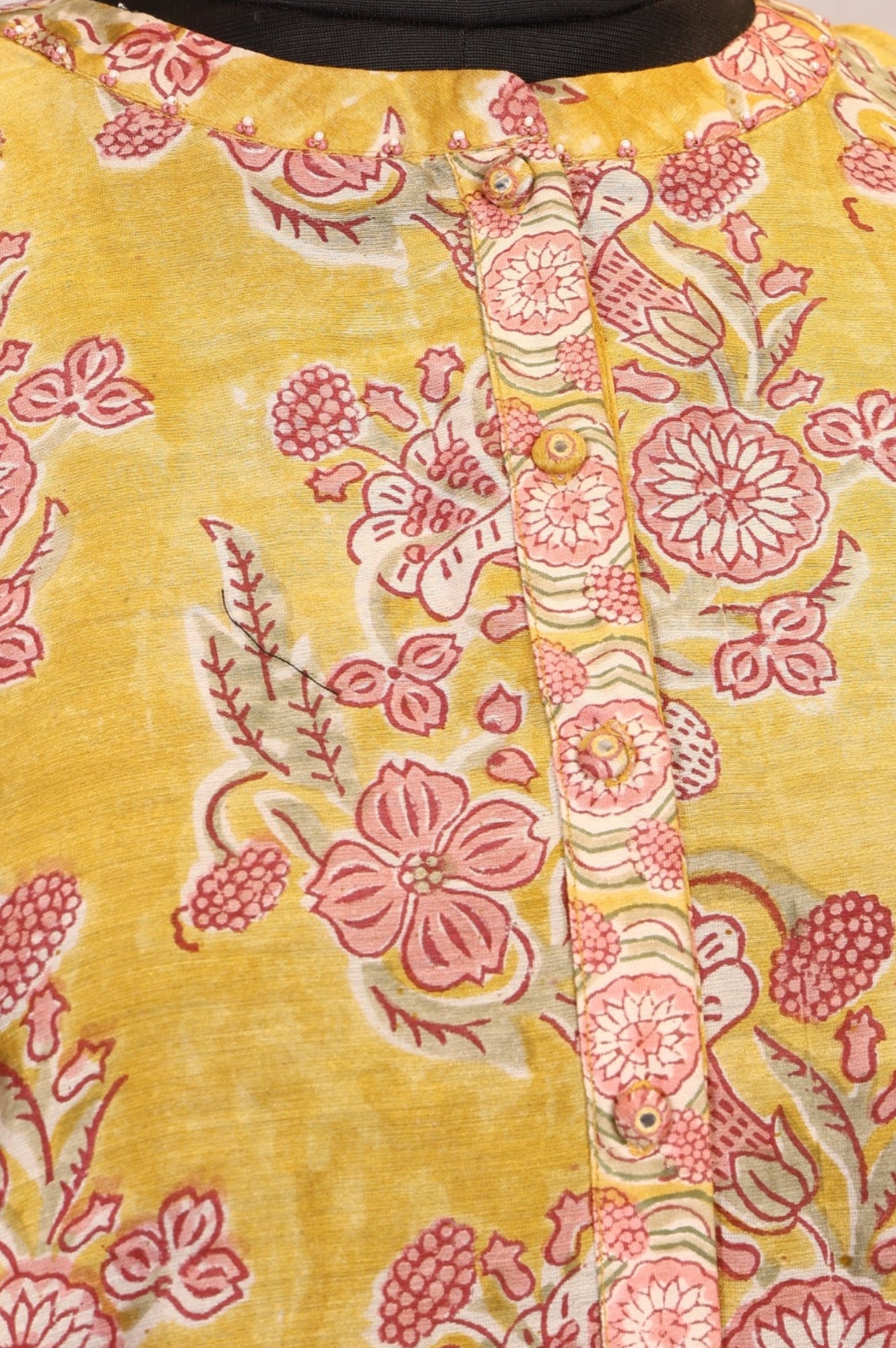 Yellow Floral Printed Cotton Blend Straight Top