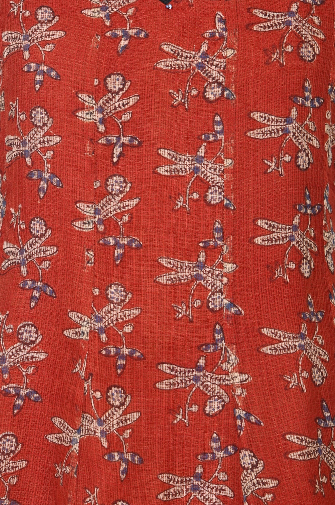 Rust Block Printed Cotton Blend A-line Sleeveless Top