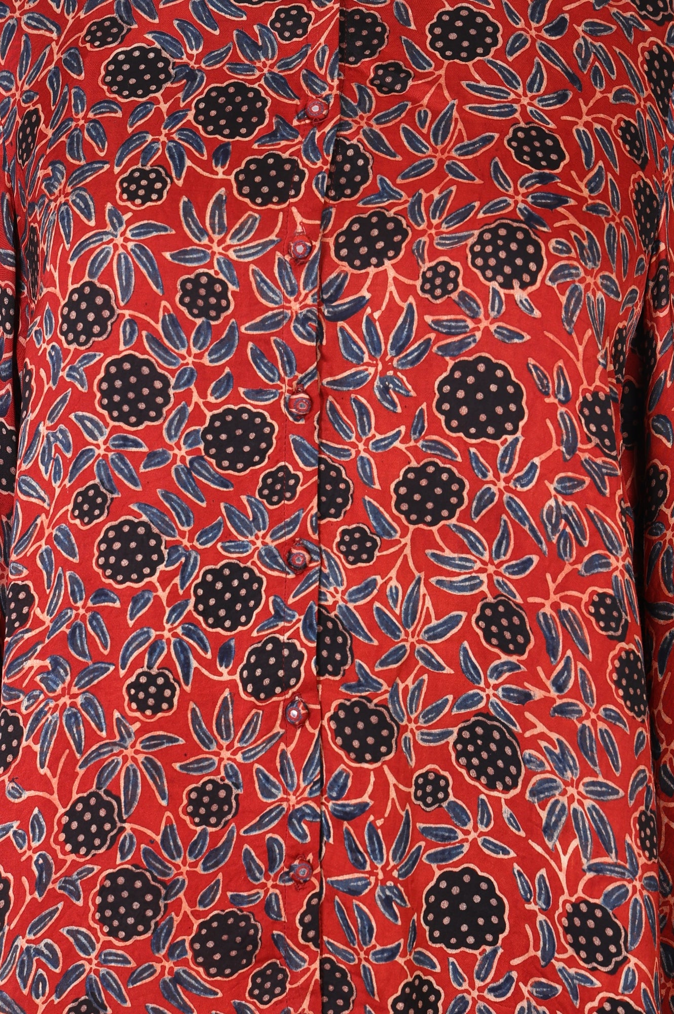 Red Ajrak Printed Modal Satin Straight Top