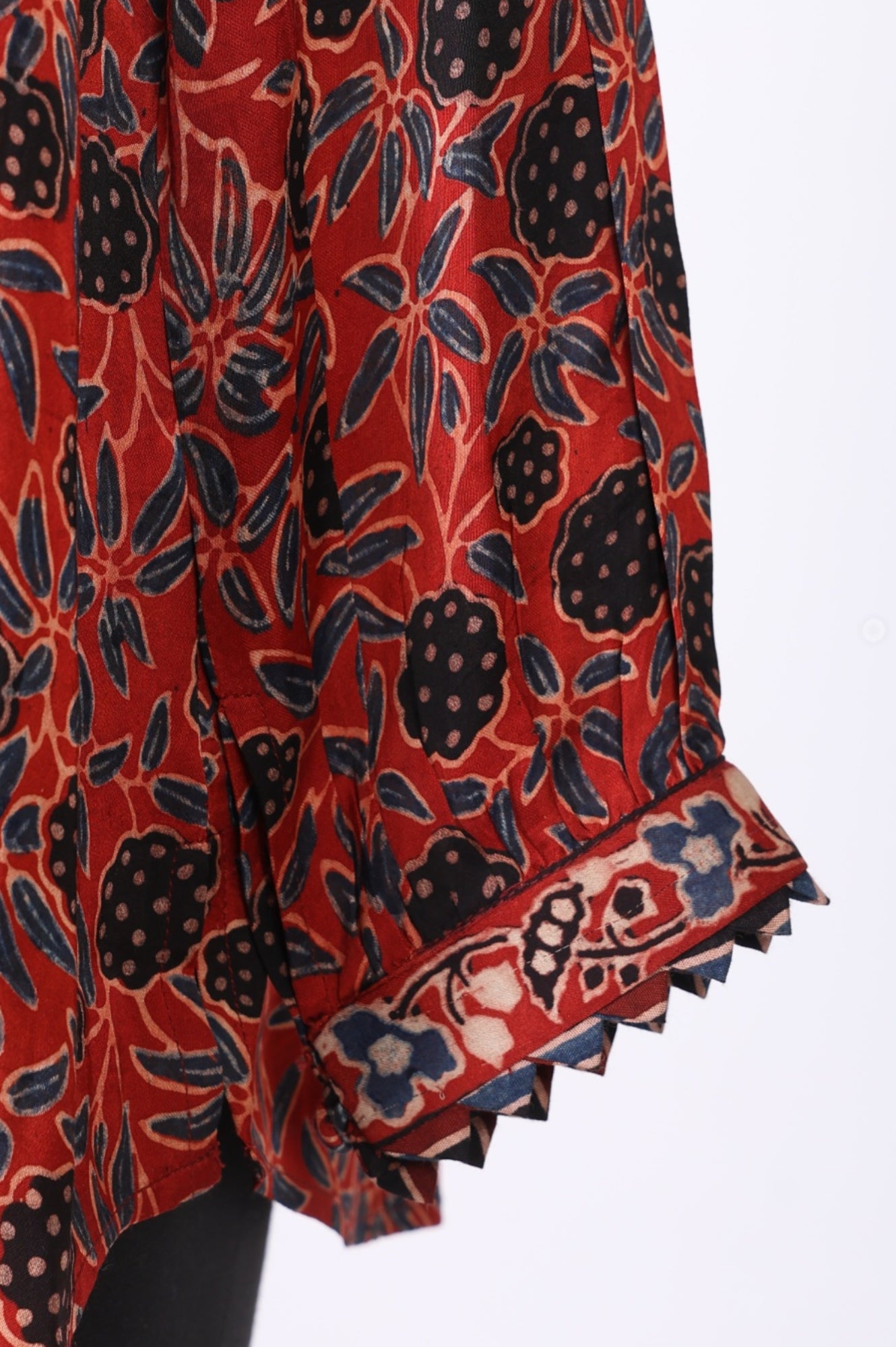 Red Ajrak Printed Modal Satin Straight Top