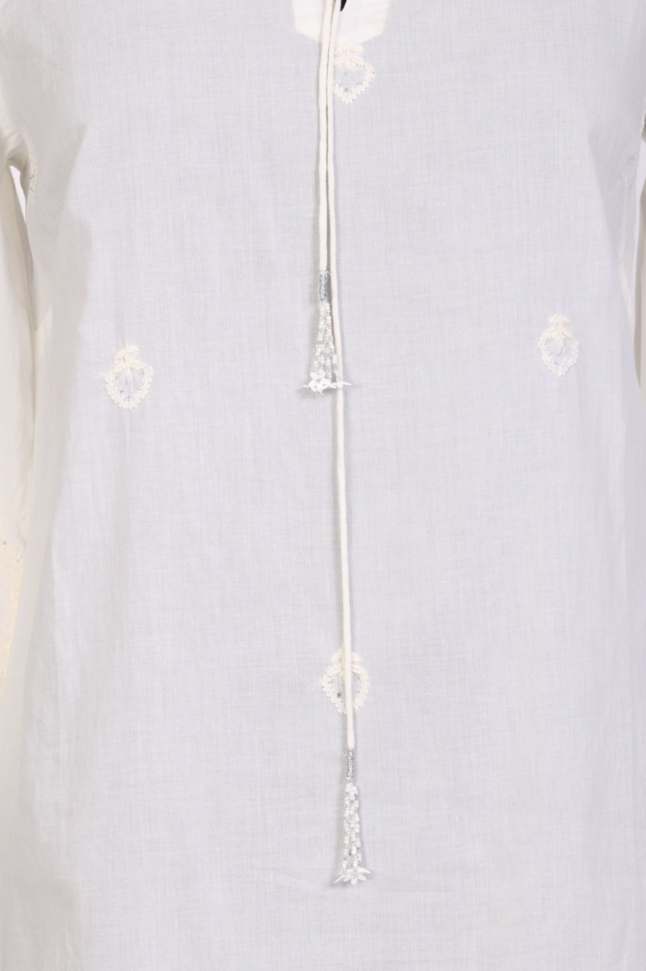 White Embroidered Pure Cotton Straight Top