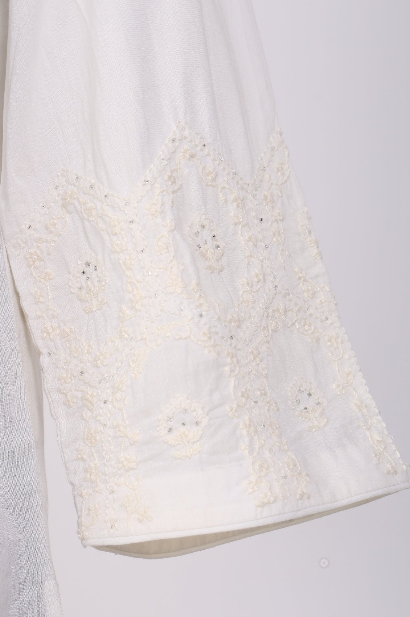 White Embroidered Pure Cotton Straight Top