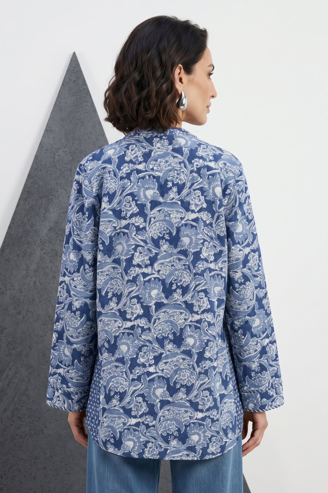 Blue Block Printed Straight Top