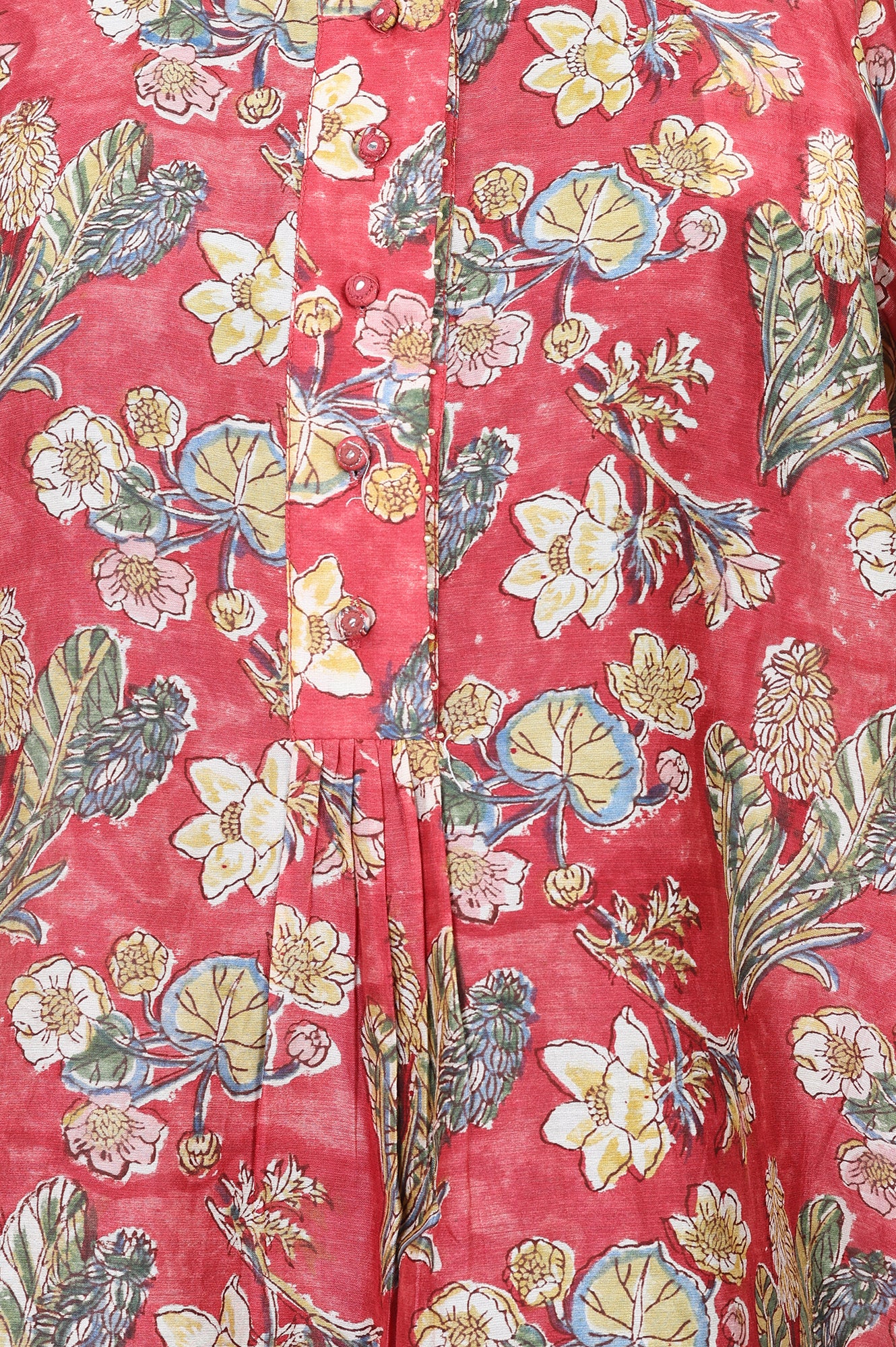Red Block Printed Cotton Silk A-line Top