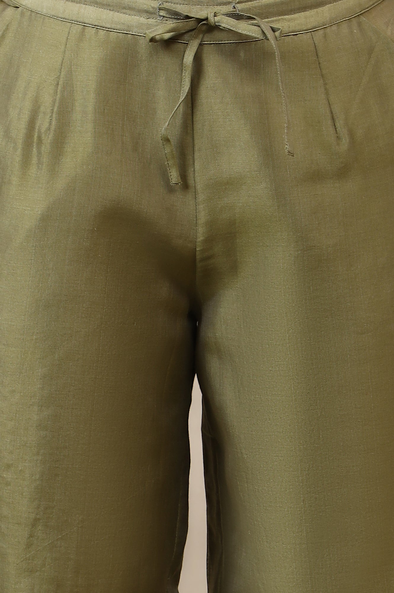 Pistachio Green Straight Pants in Cotton Silk