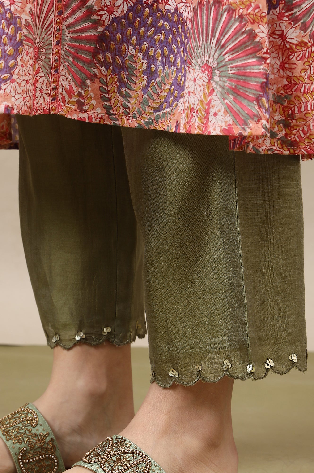 Pistachio Green Straight Pants in Cotton Silk