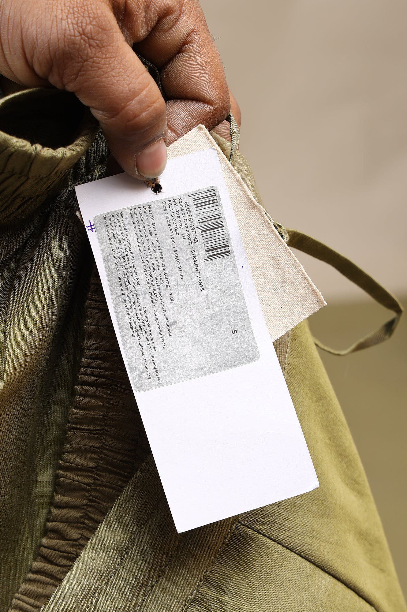 Pistachio Green Straight Pants in Cotton Silk