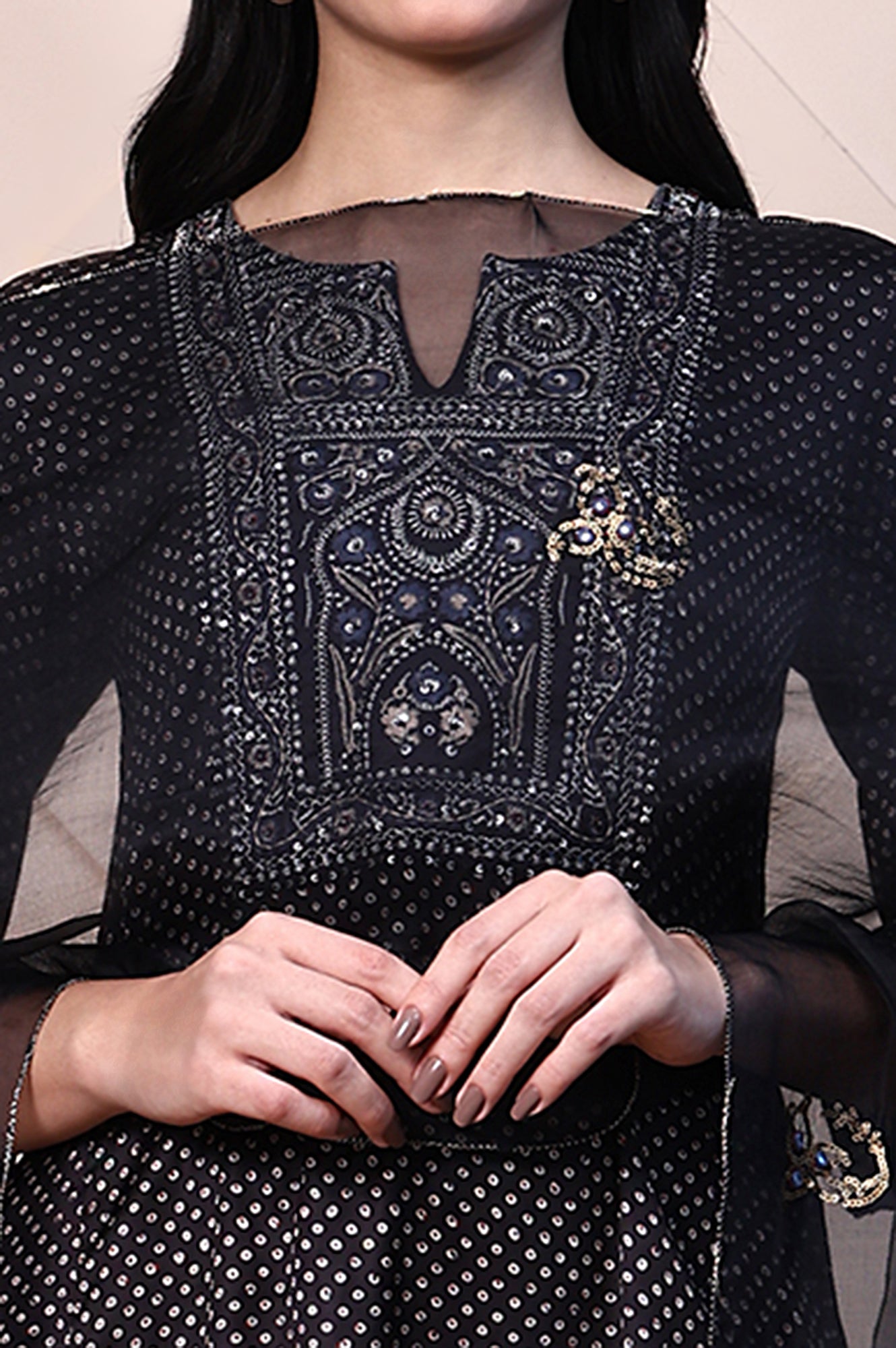 Black Solid Embroidered Sheer Organza Dupatta