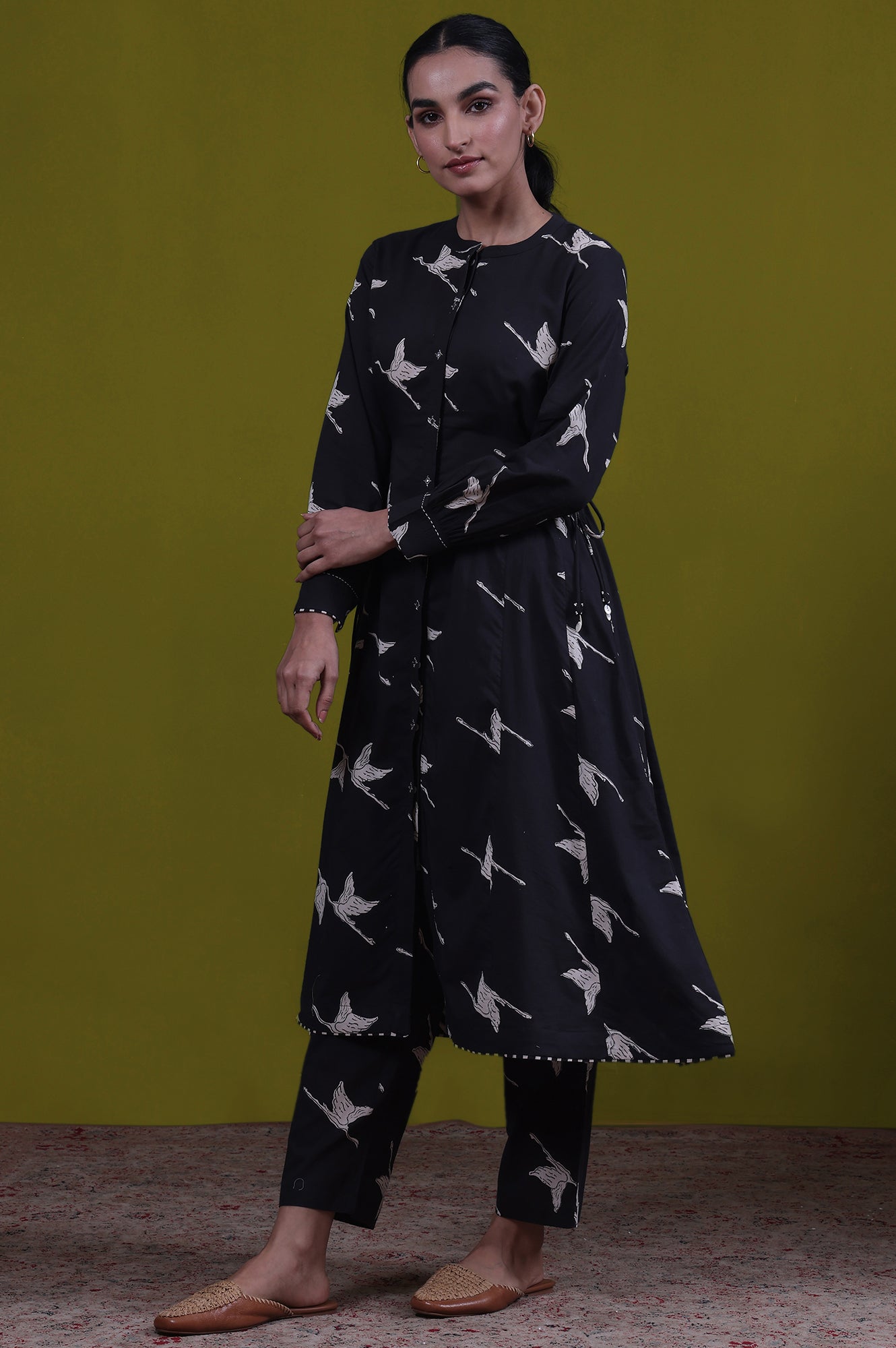 Animal Printed Mirror work A-line Pure Cotton Kurta with Straight Pants Set