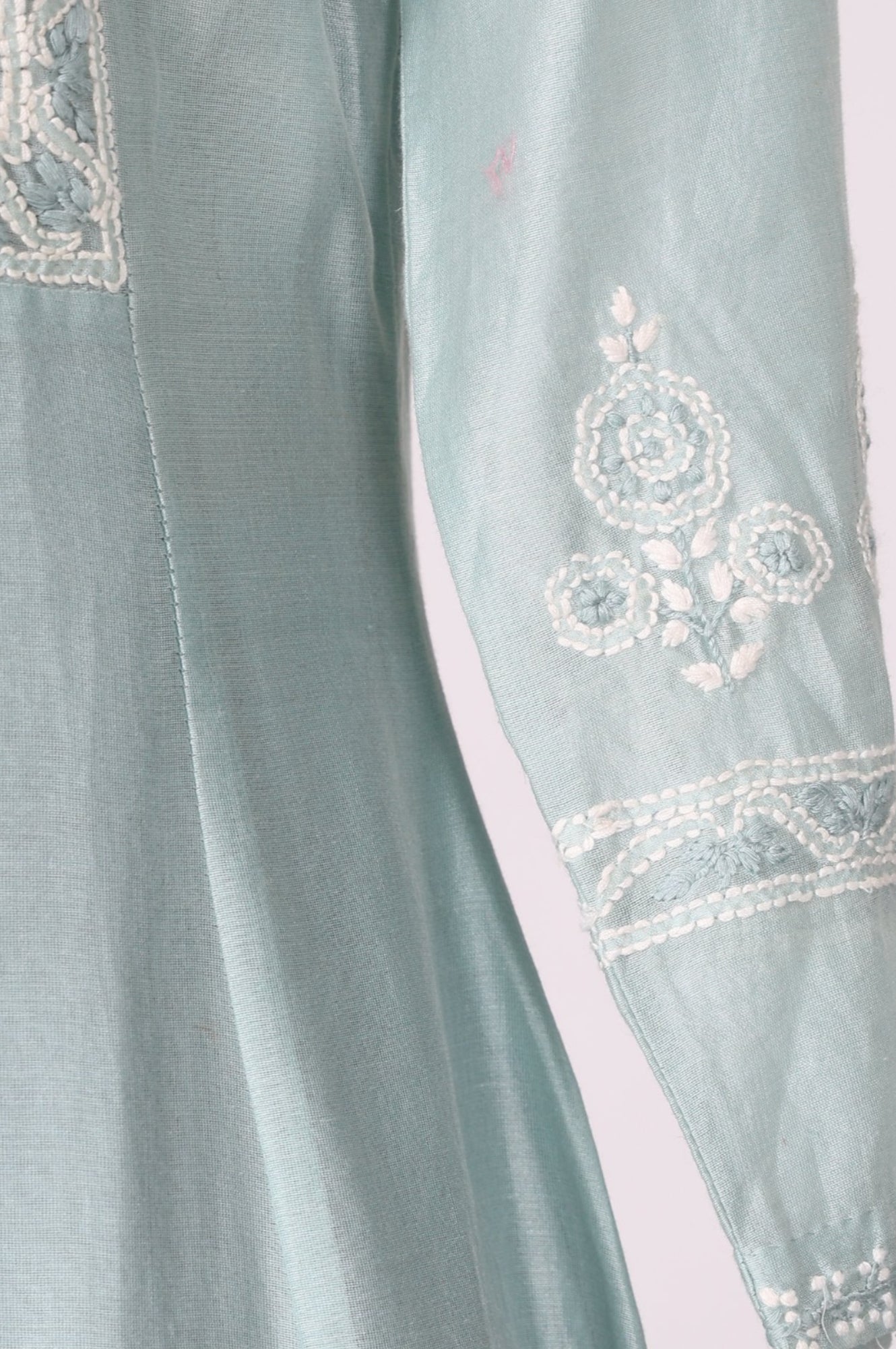 Blue Chikankari Cotton Blend Straight Kurta with Pant and Dupatta Set