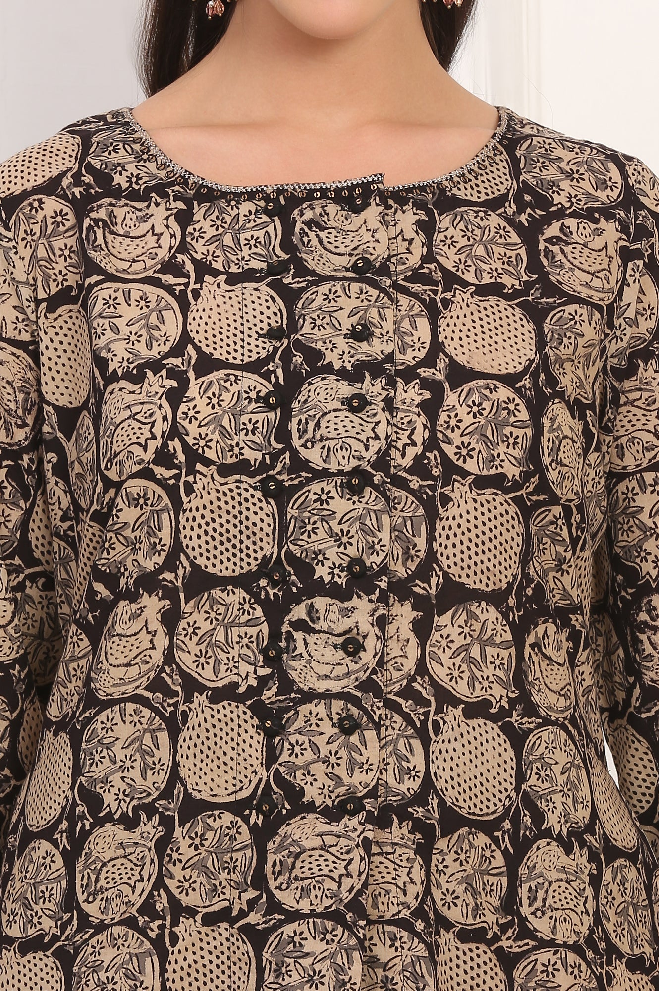 Black Kalamkari Printed Pure Cotton A-Line Kurta and Pants Co-ord Set