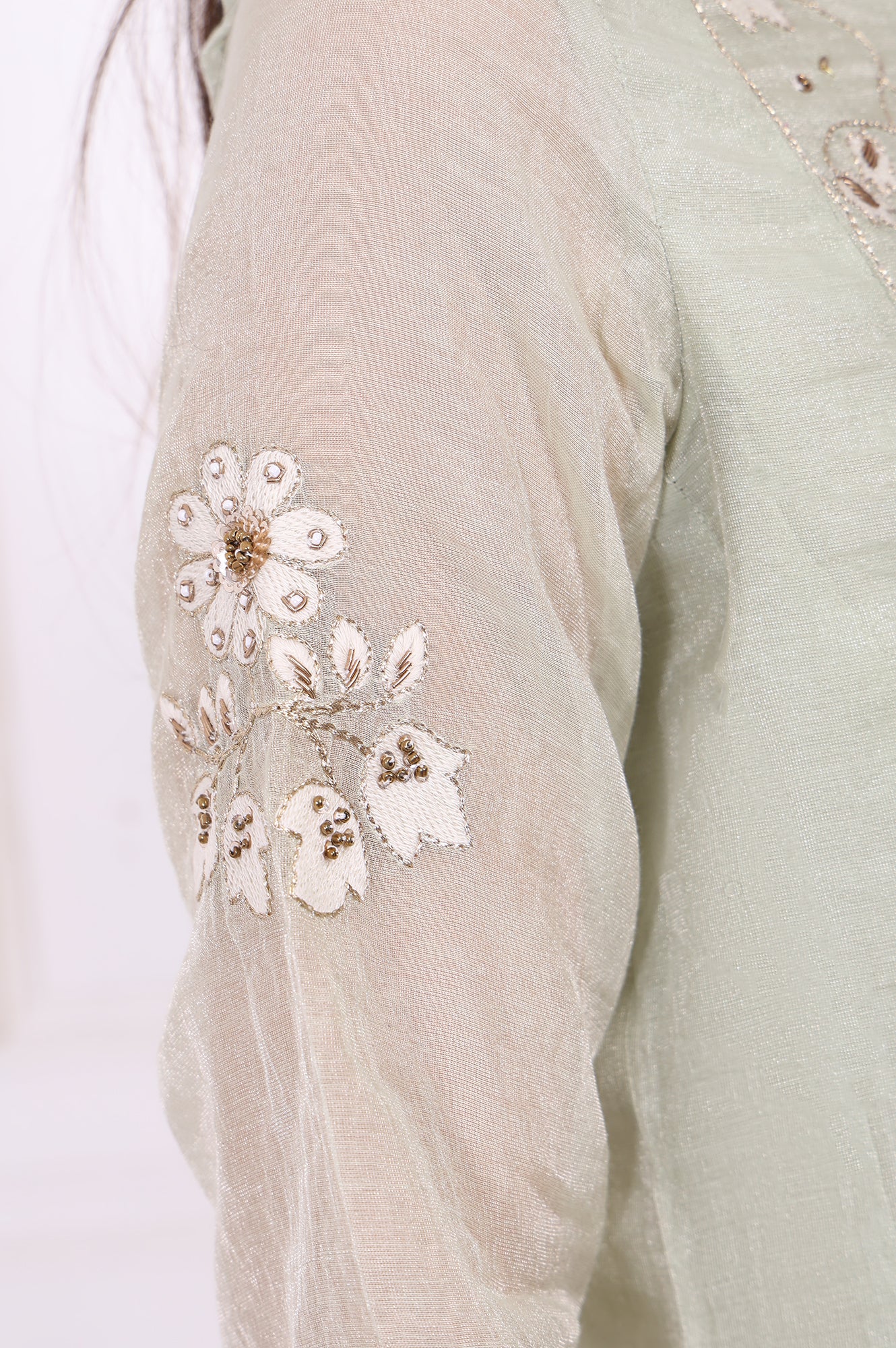 Light Green Embroidered Silk Blend Straight Kurta, Pants and Dupatta Set
