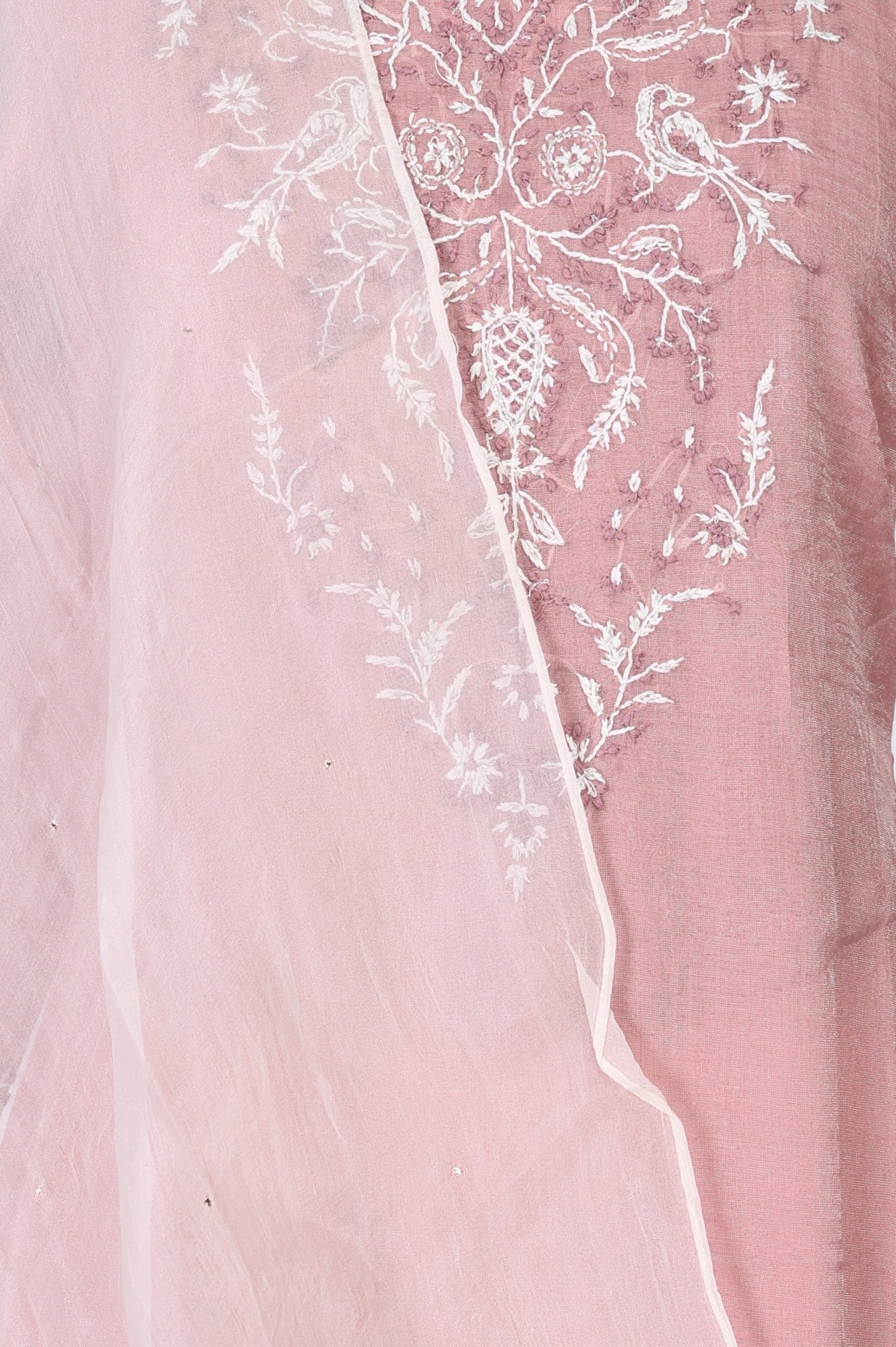 Rose Pink Zari Embroidered Cotton Blend Straight Kurta with Salwar and Dupatta Set