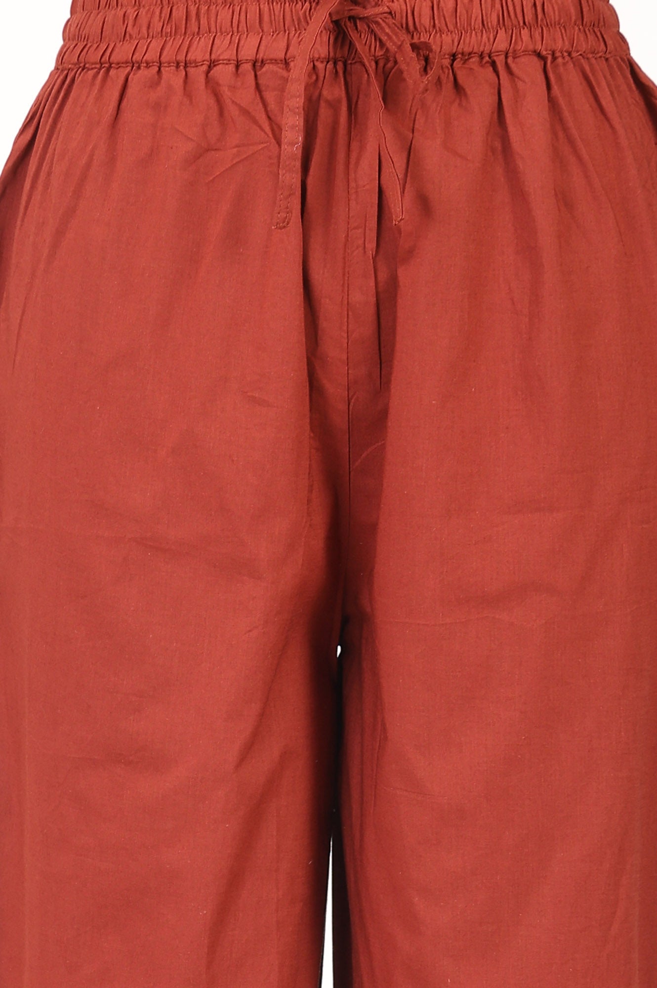 Rust Block Printed Pure Cotton Flared Kurta with Straight Pants and Dupatta Set