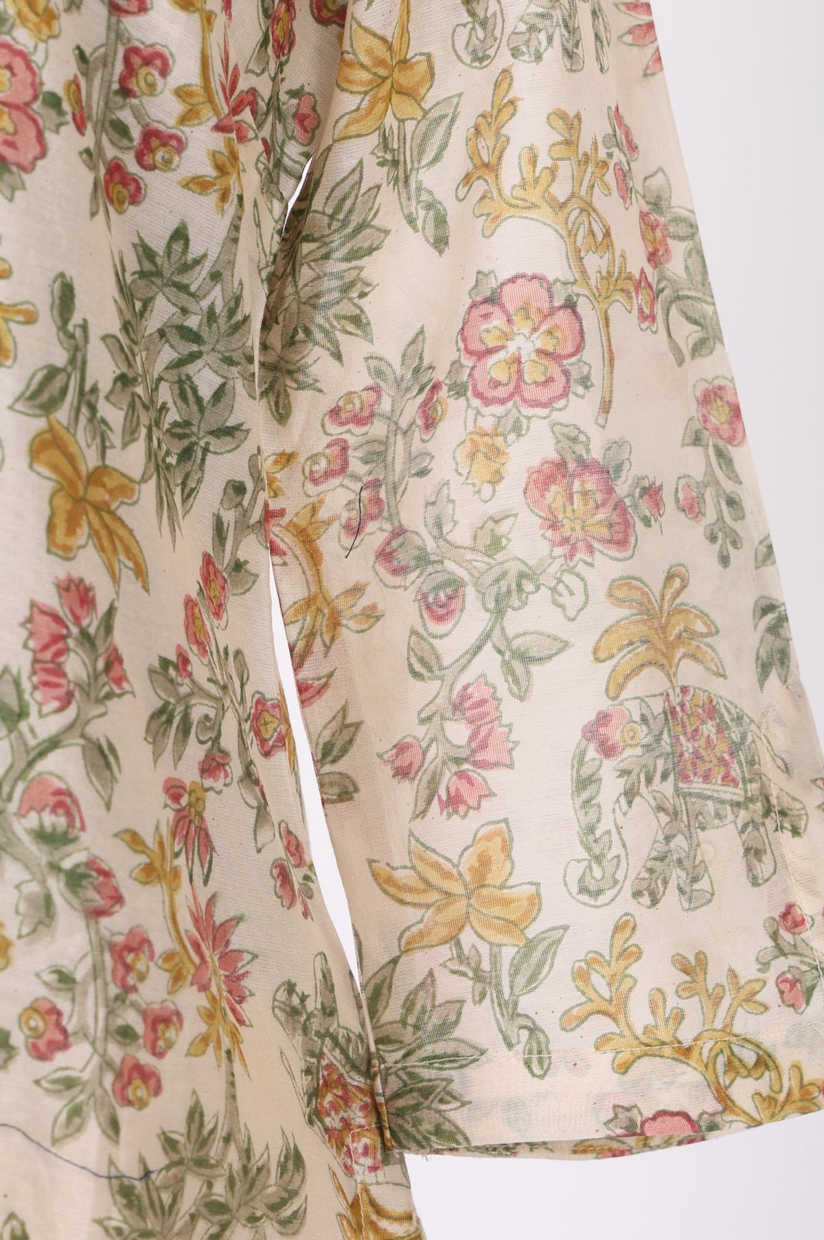 Off White Block Printed Cotton Silk Straight Kurta with Pants Co-ord Set