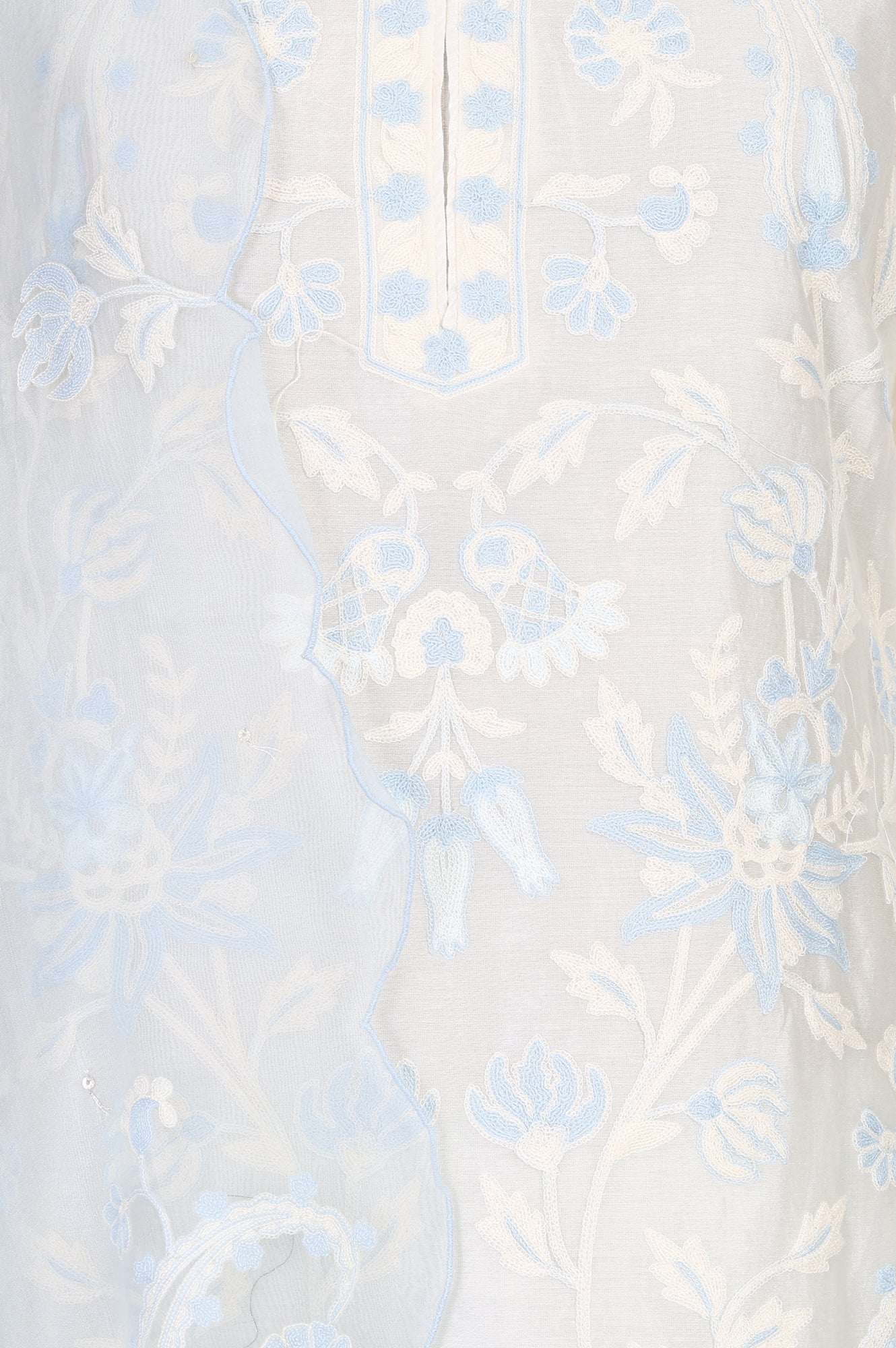 Off White Thread Embroidered Cotton Silk Straight Kurta With Pants and Dupatta Set