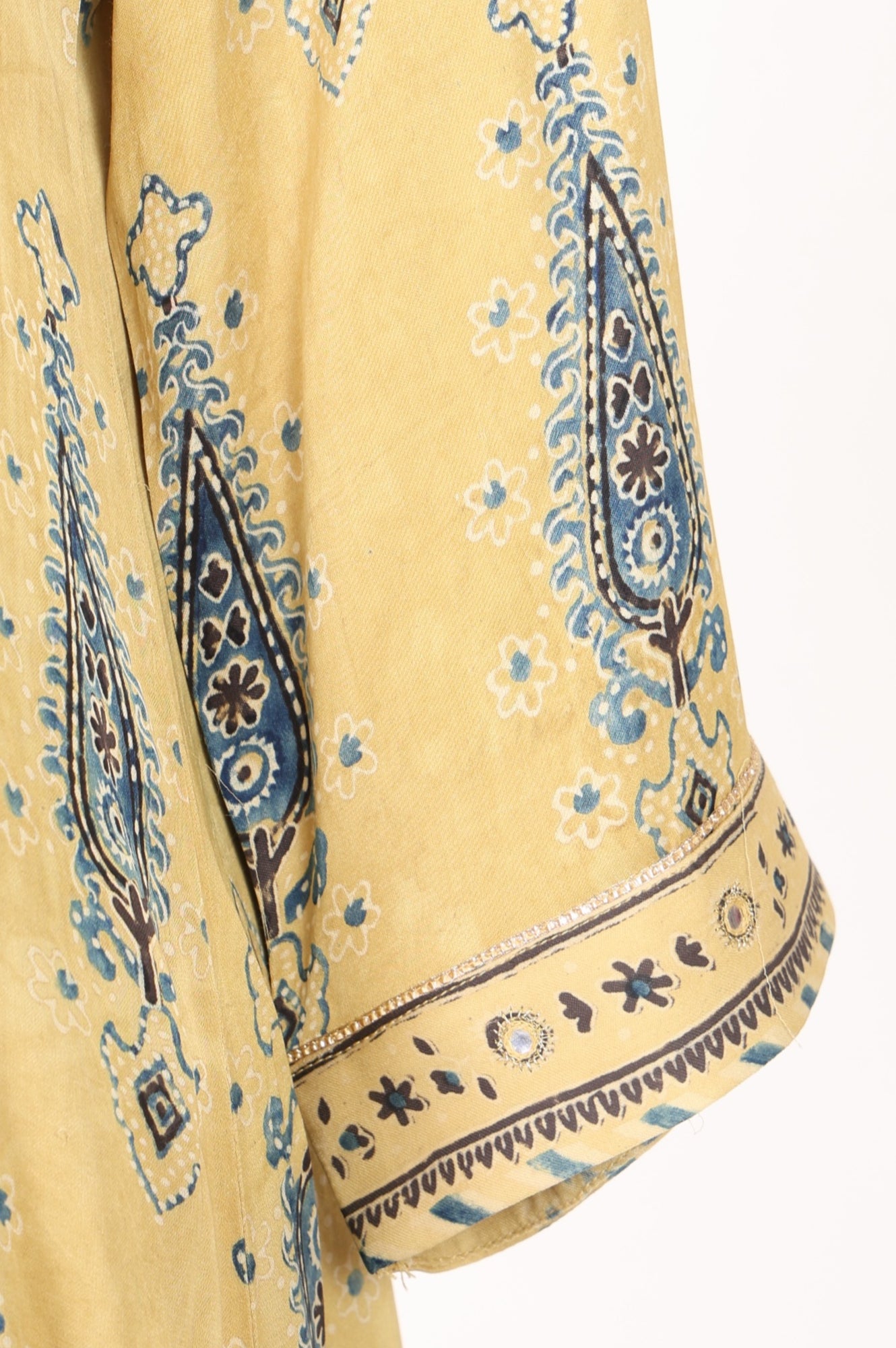 Folksong Women’s Yellow Geometric Printed Modal Satin Straight Kurta with Parallel Pants and Dupatta Set