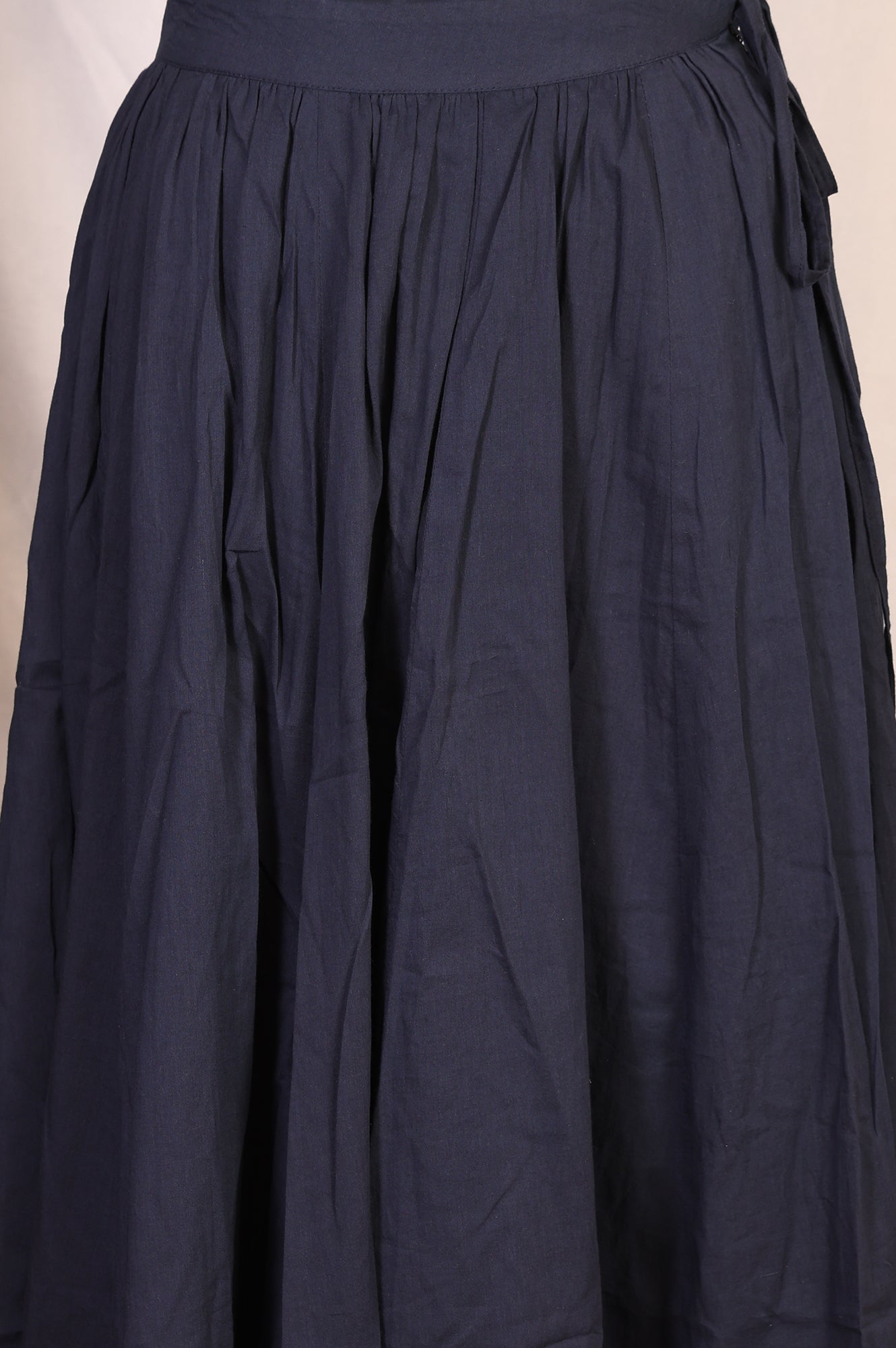 Navy Blue Solid Tassel Pure Cotton Pleated Top with Skirt Set