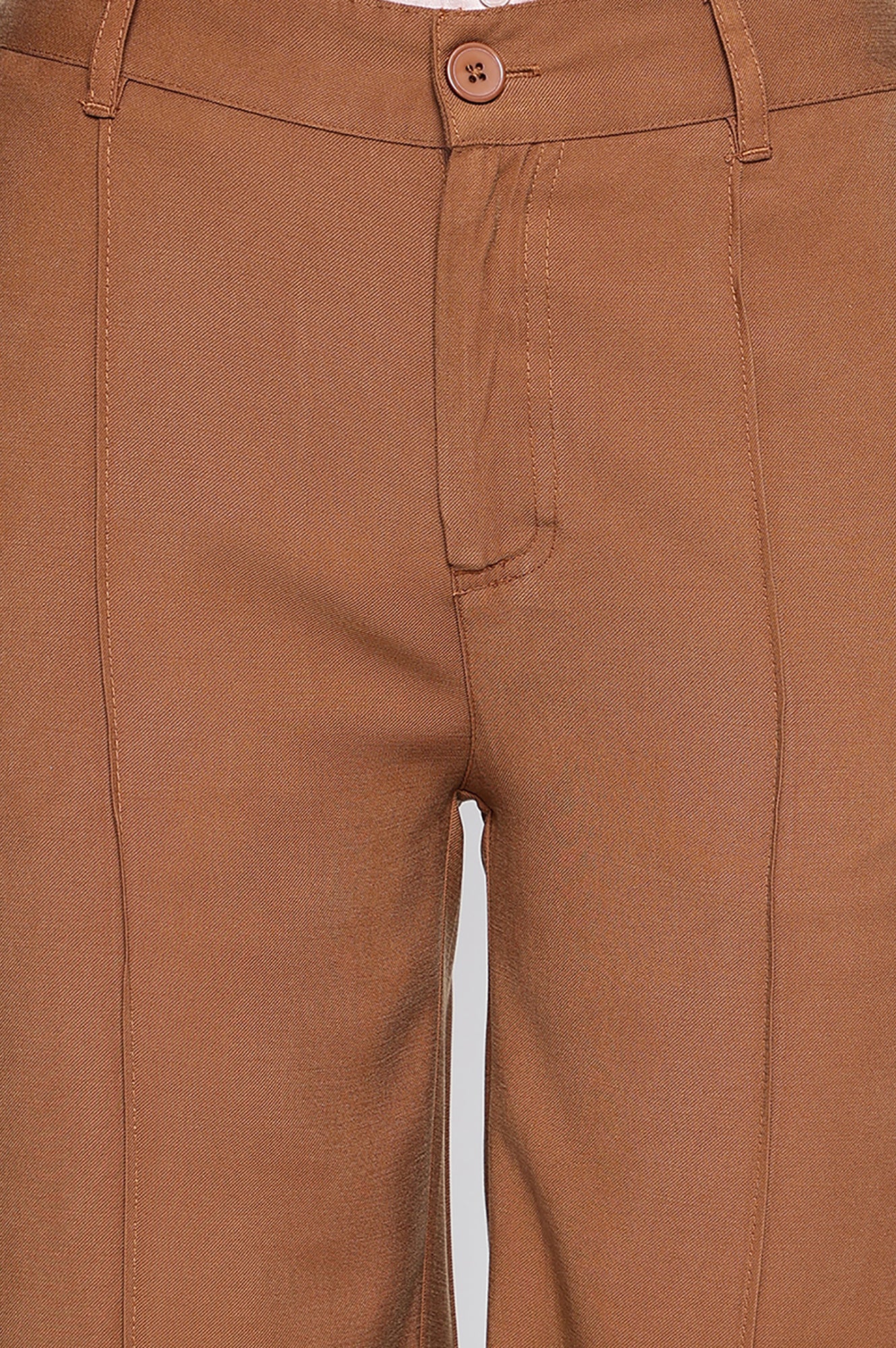 Brown Solid Korean Rayon Formal Parallel Pants with YKK Zipper