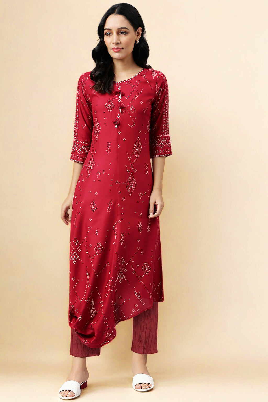 Maroon Shells A-line Kurta and Parallel Pant Set
