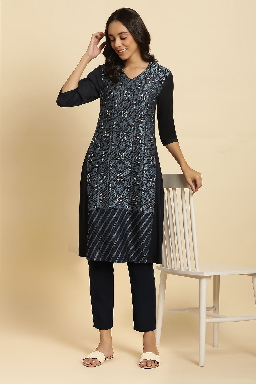 Blue Rayon Flared Kurta and Slim Pant Set