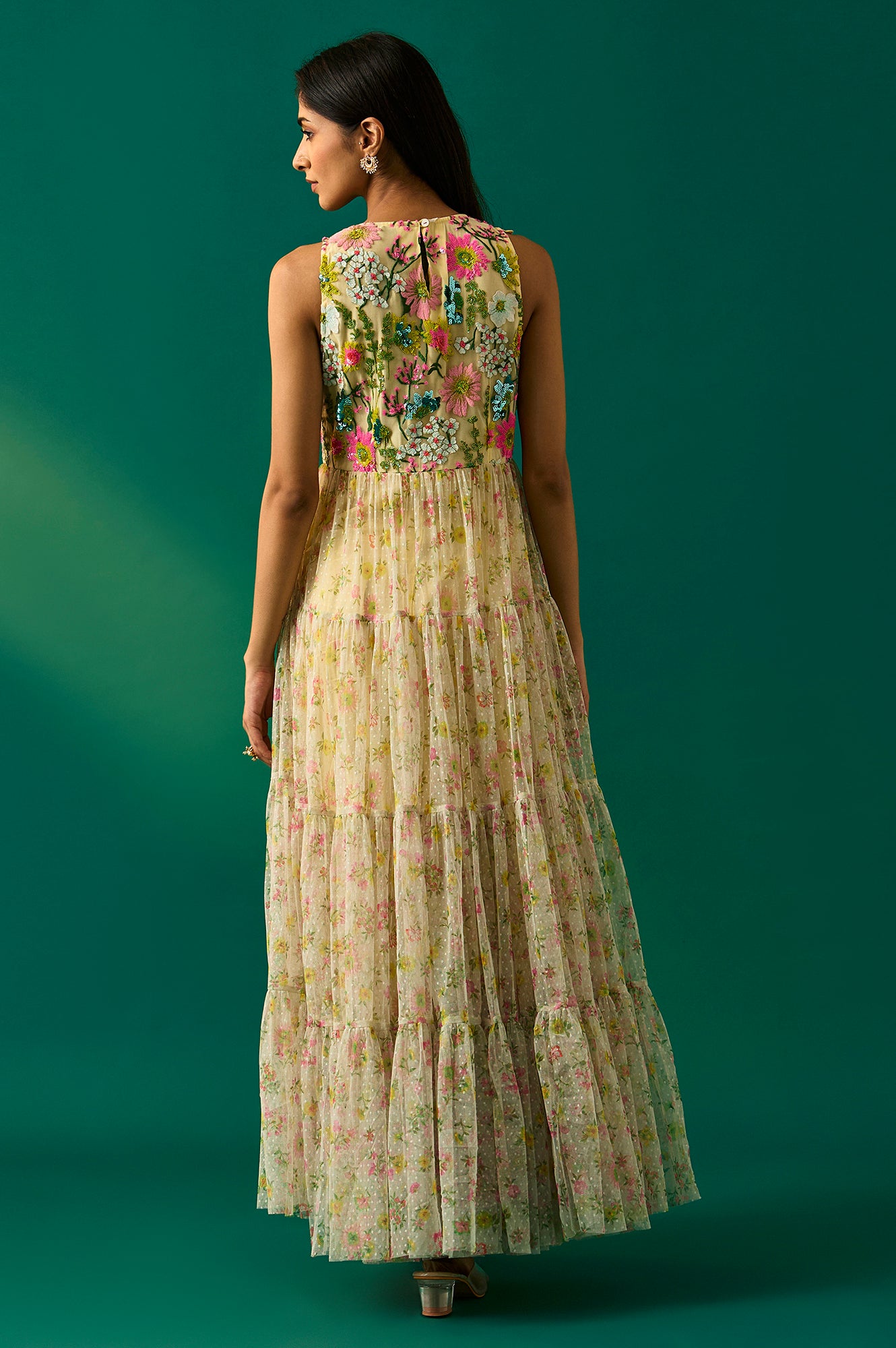 Yellow Embroidered Fit & Flare Georgette Dress