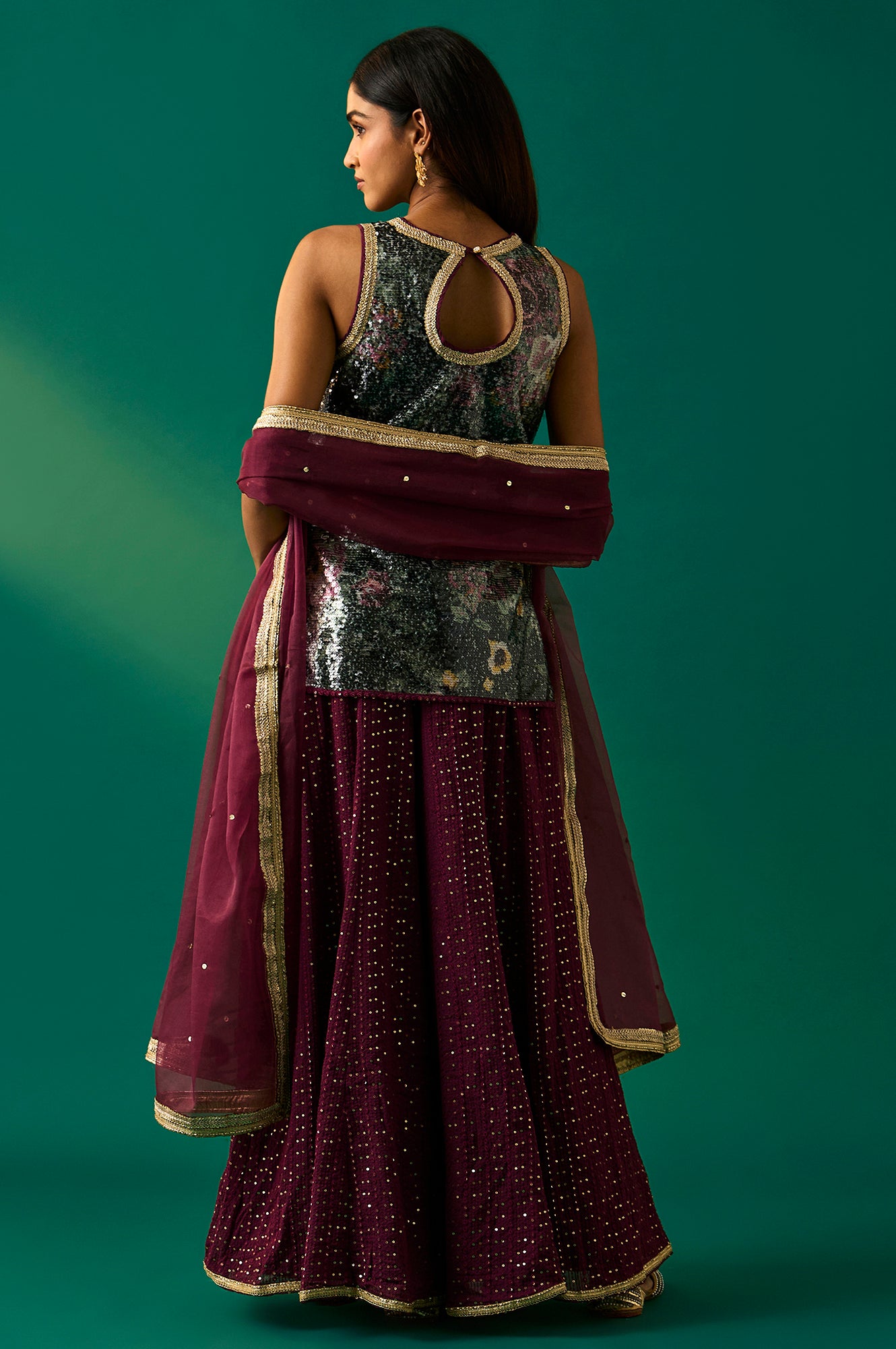 Green Embroidered Straight Kurta with Sharara and Dupatta Set