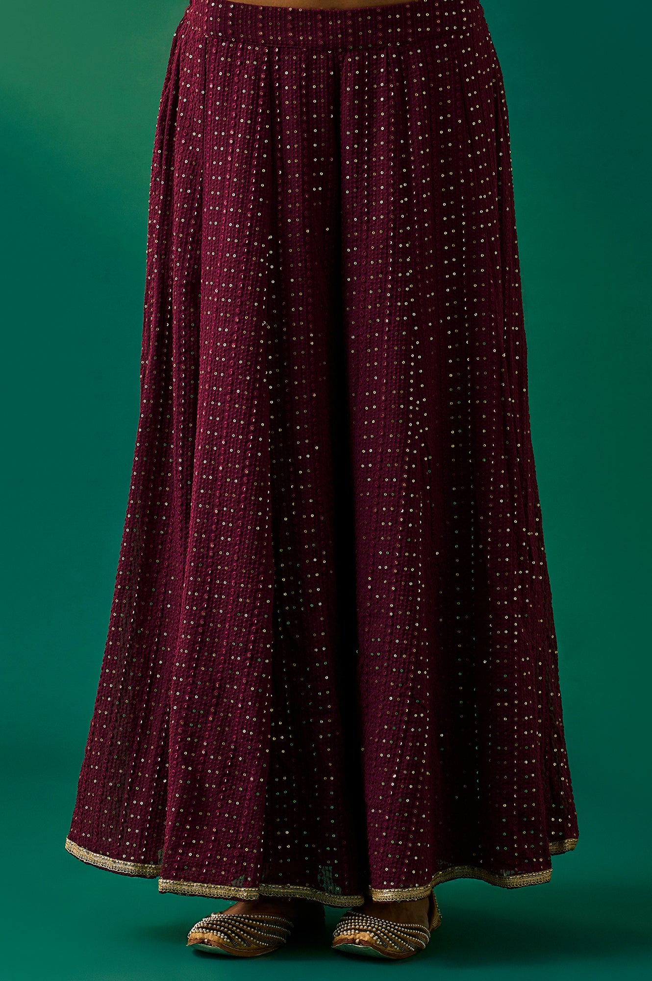 Green Embroidered Straight Kurta with Sharara and Dupatta Set