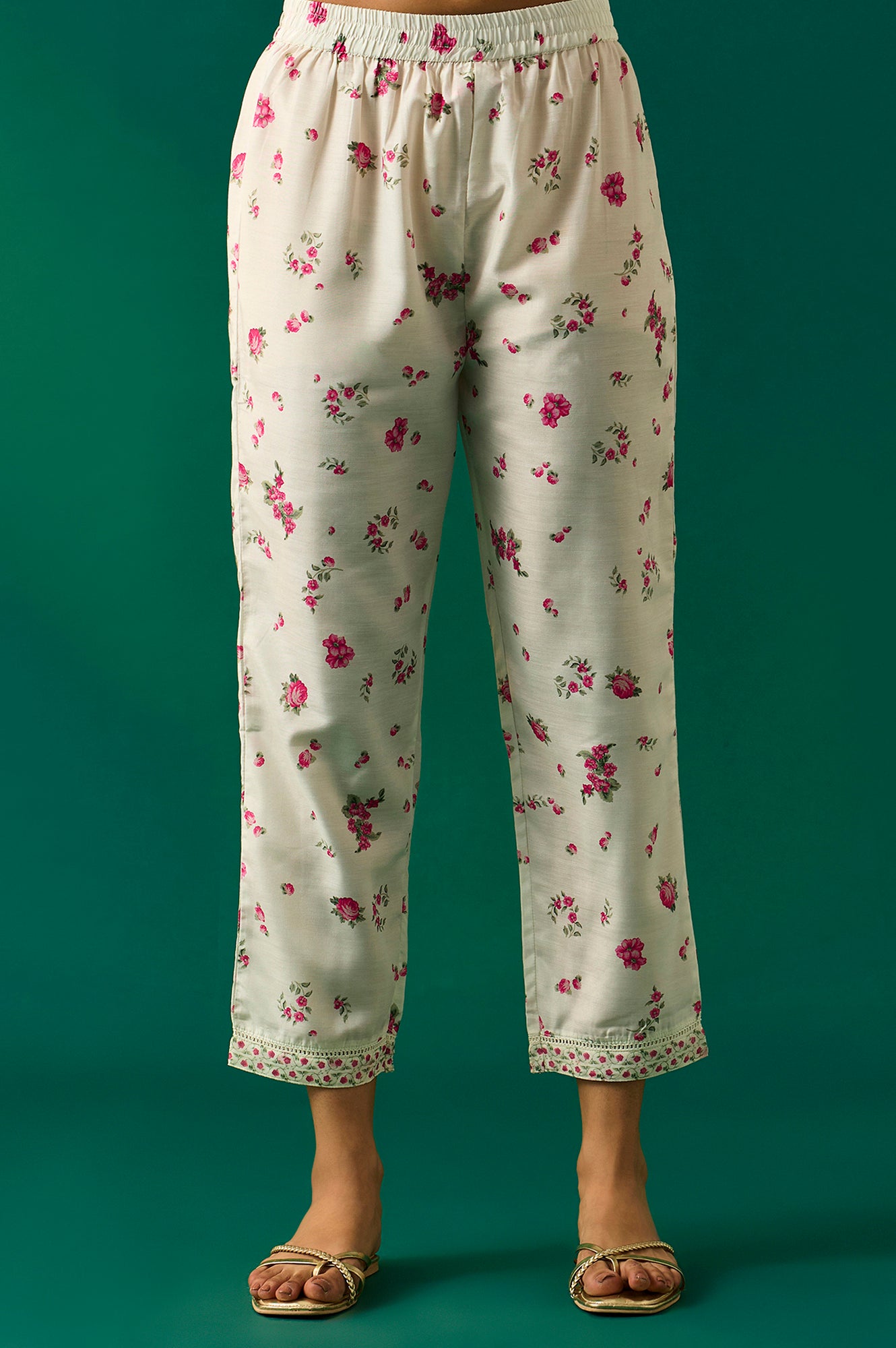 Off White Dori Embroidery Flared Silver Chiffon Kurta, Pants and Dupatta Set