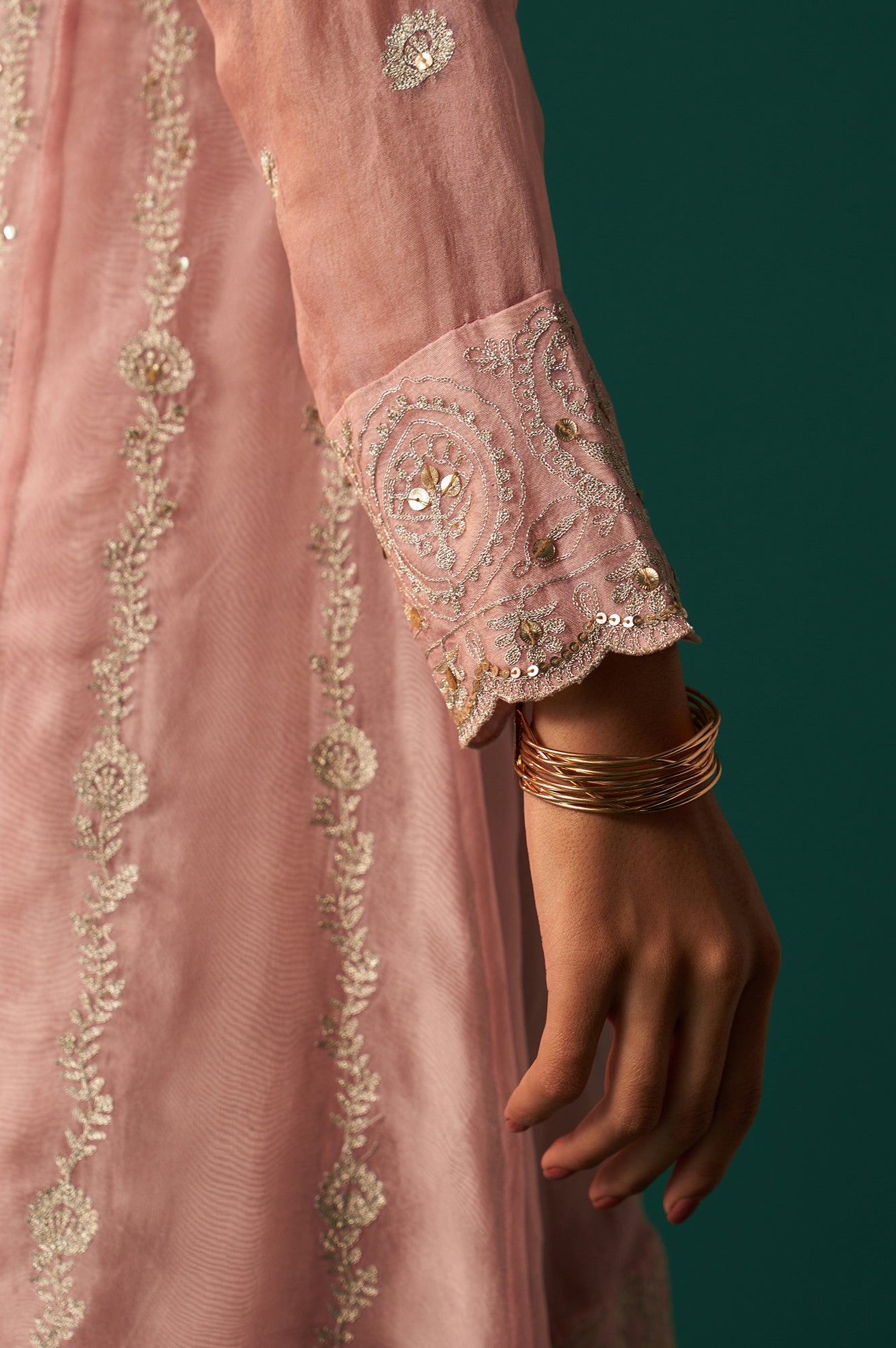 Lilac Embroidered Panelled Silk Organza Short Kurta with Culotte and Dupatta Set