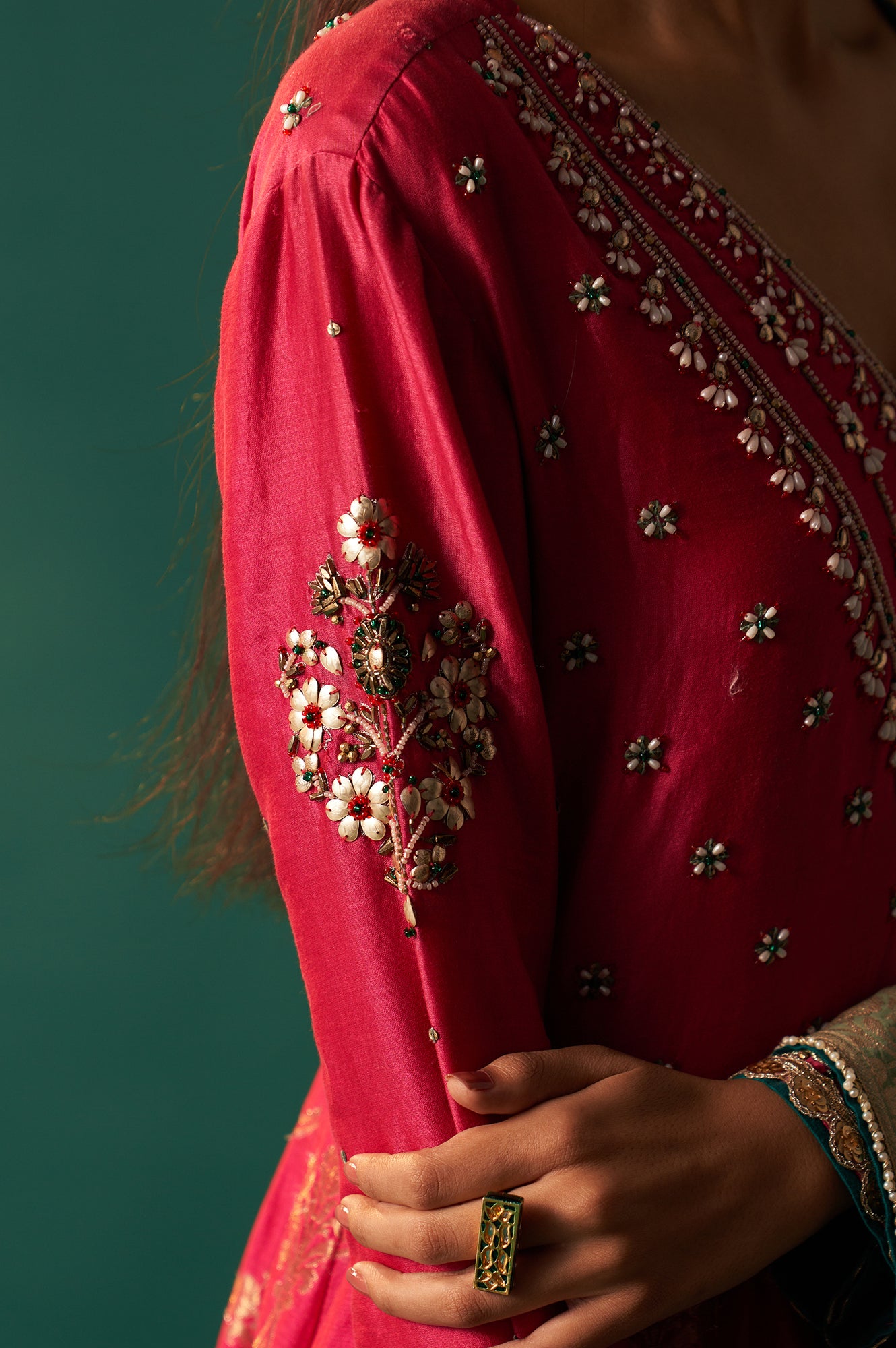 Pink Embroidered Chanderi Jaquard Zari Anarkali Kurta with Churidar and Dupatta Set