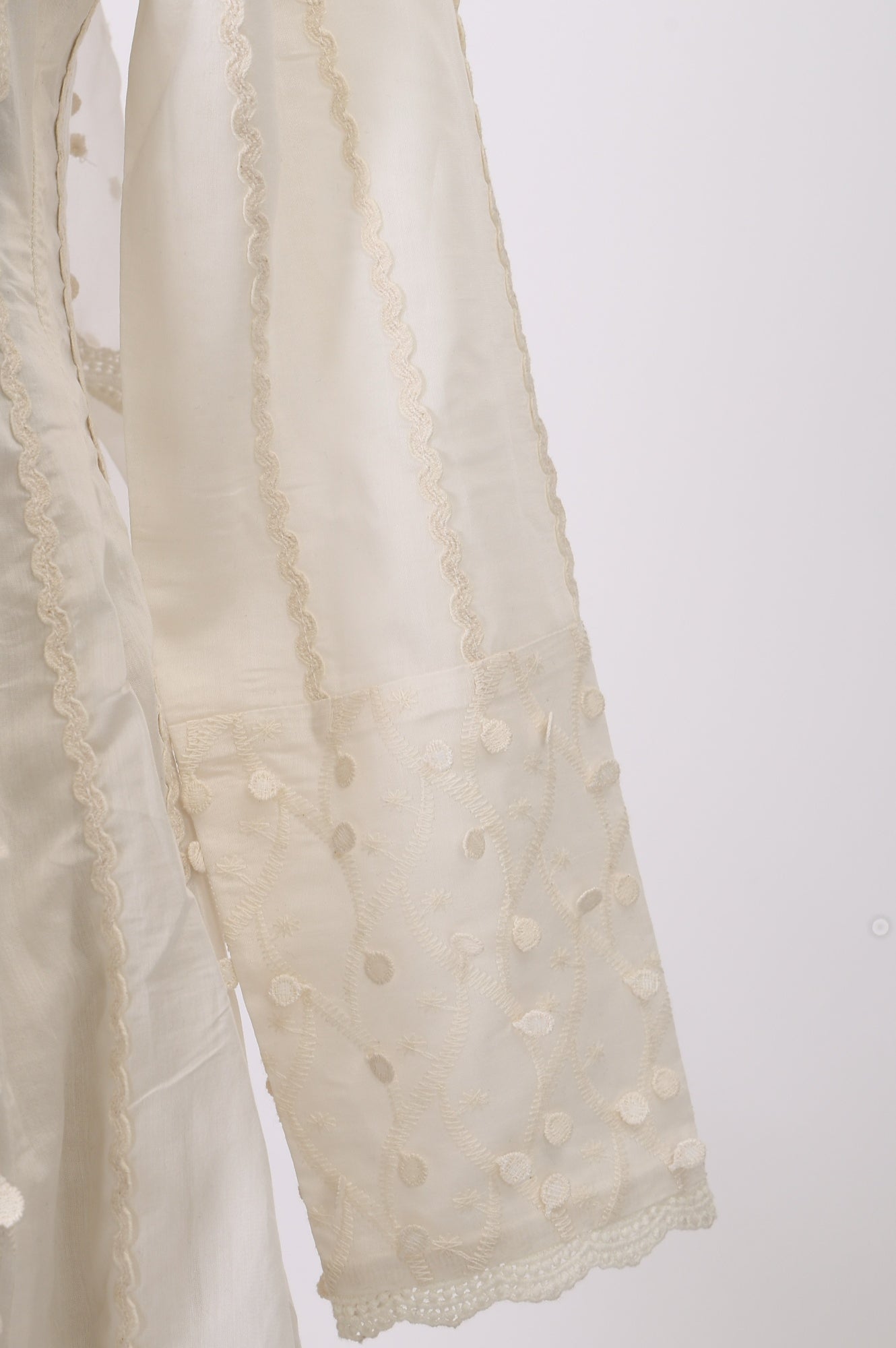 Off White Thread Embroidered Anarkali Kurta with Churidar and Dupatta Set