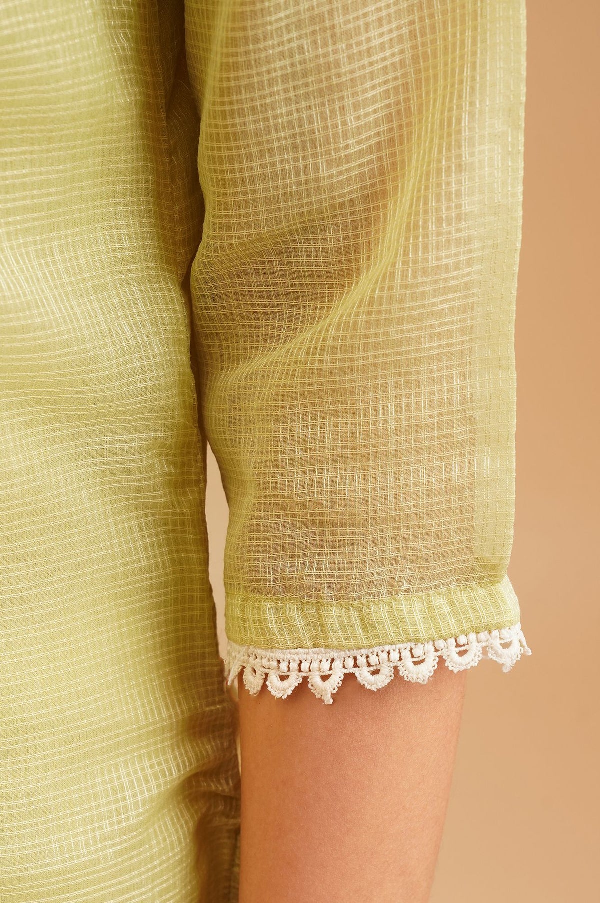 Lime Green Embroidered Kota Straight Kurta
