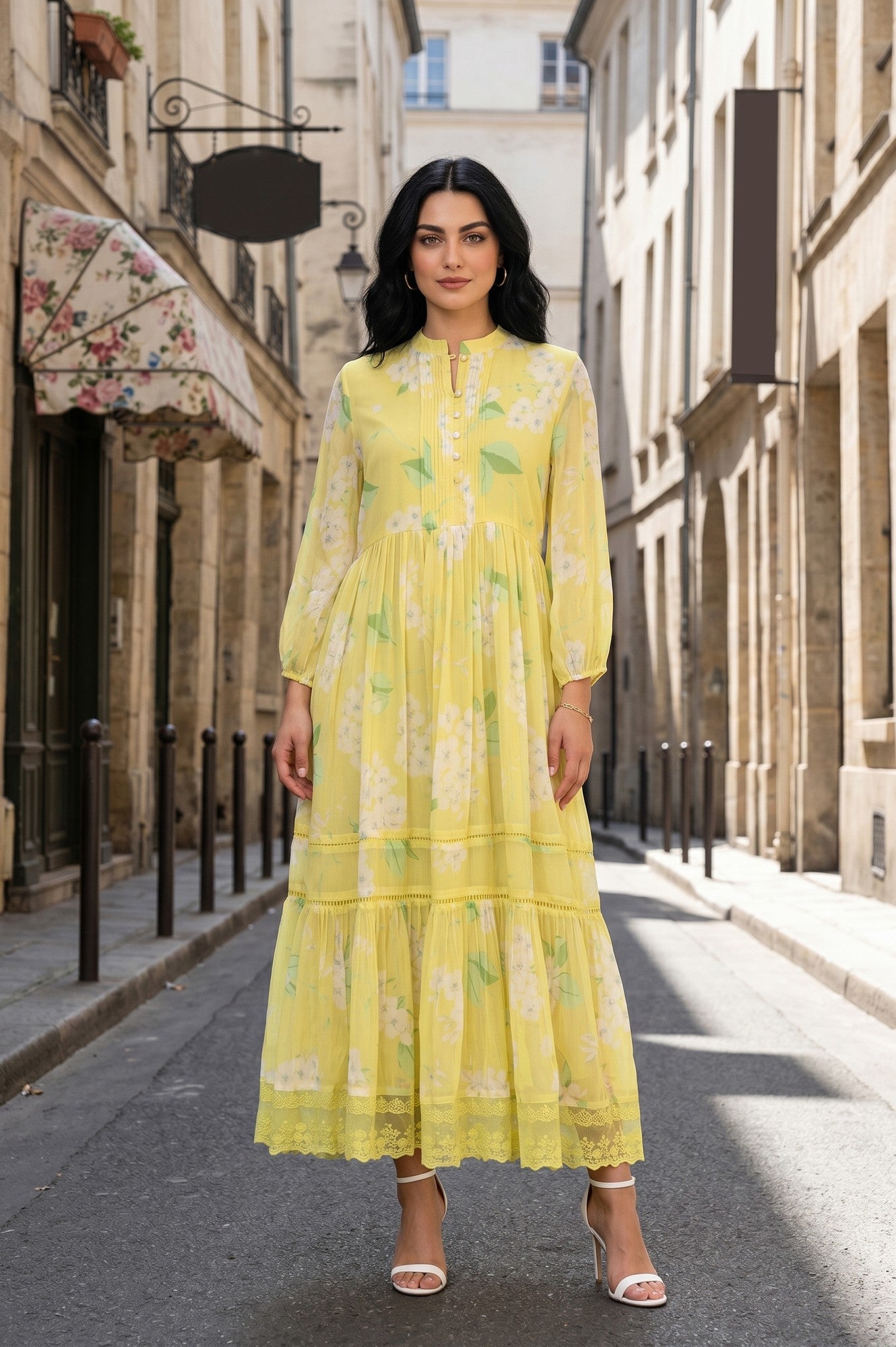 light yellow floral dress Buy Light Yellow Floral Printed Chiffon Flared Dress Online for Woman