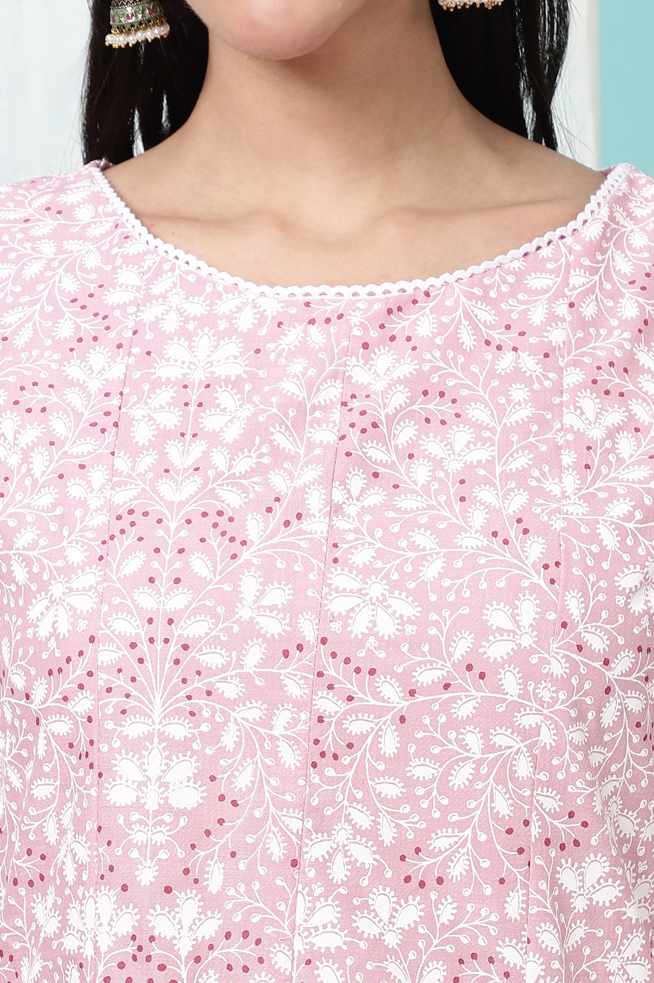 Pink Floral Printed Pure Cotton Anarkali Kurta