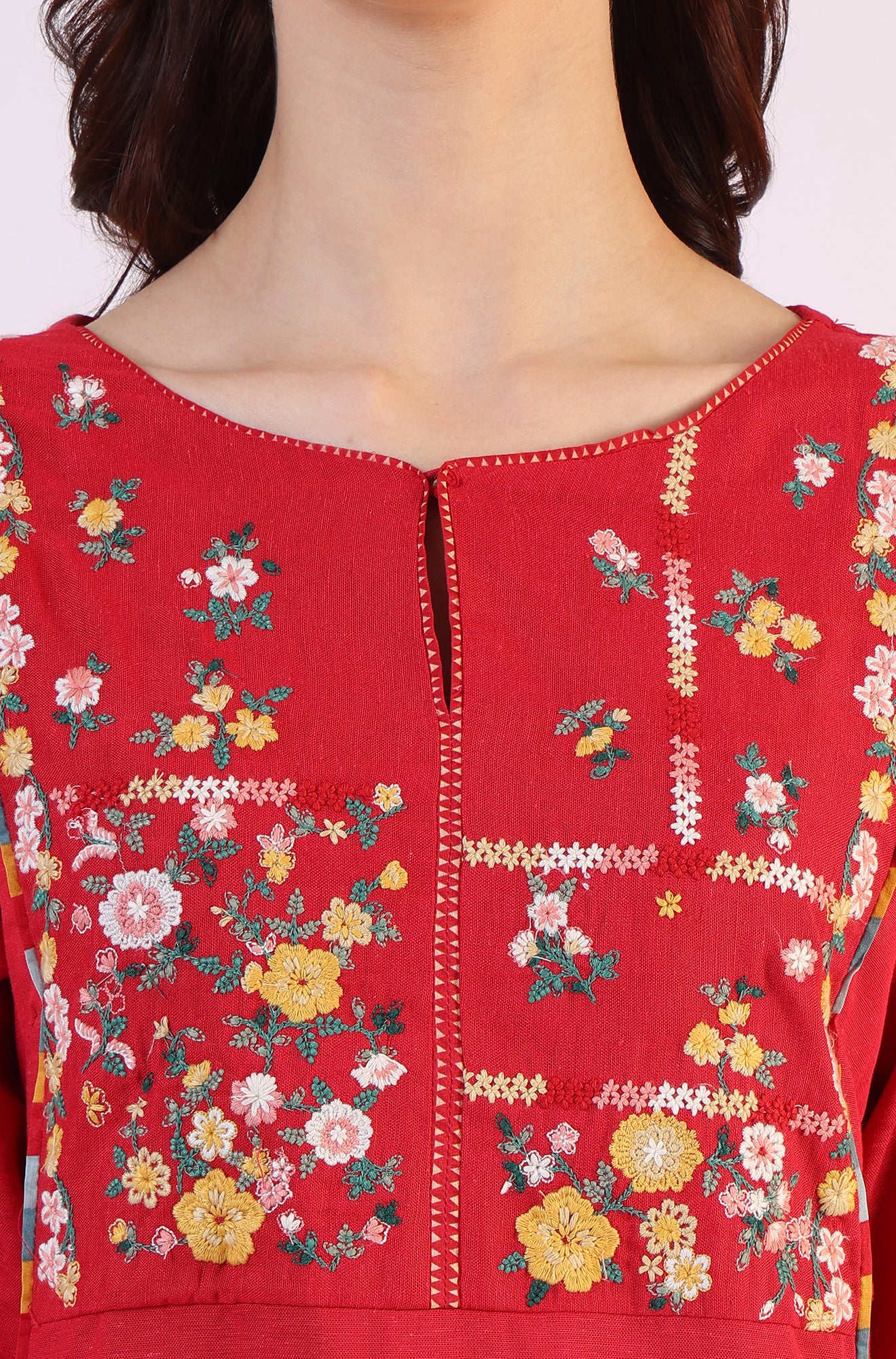 Red Solid A-Line Rayon Kurta