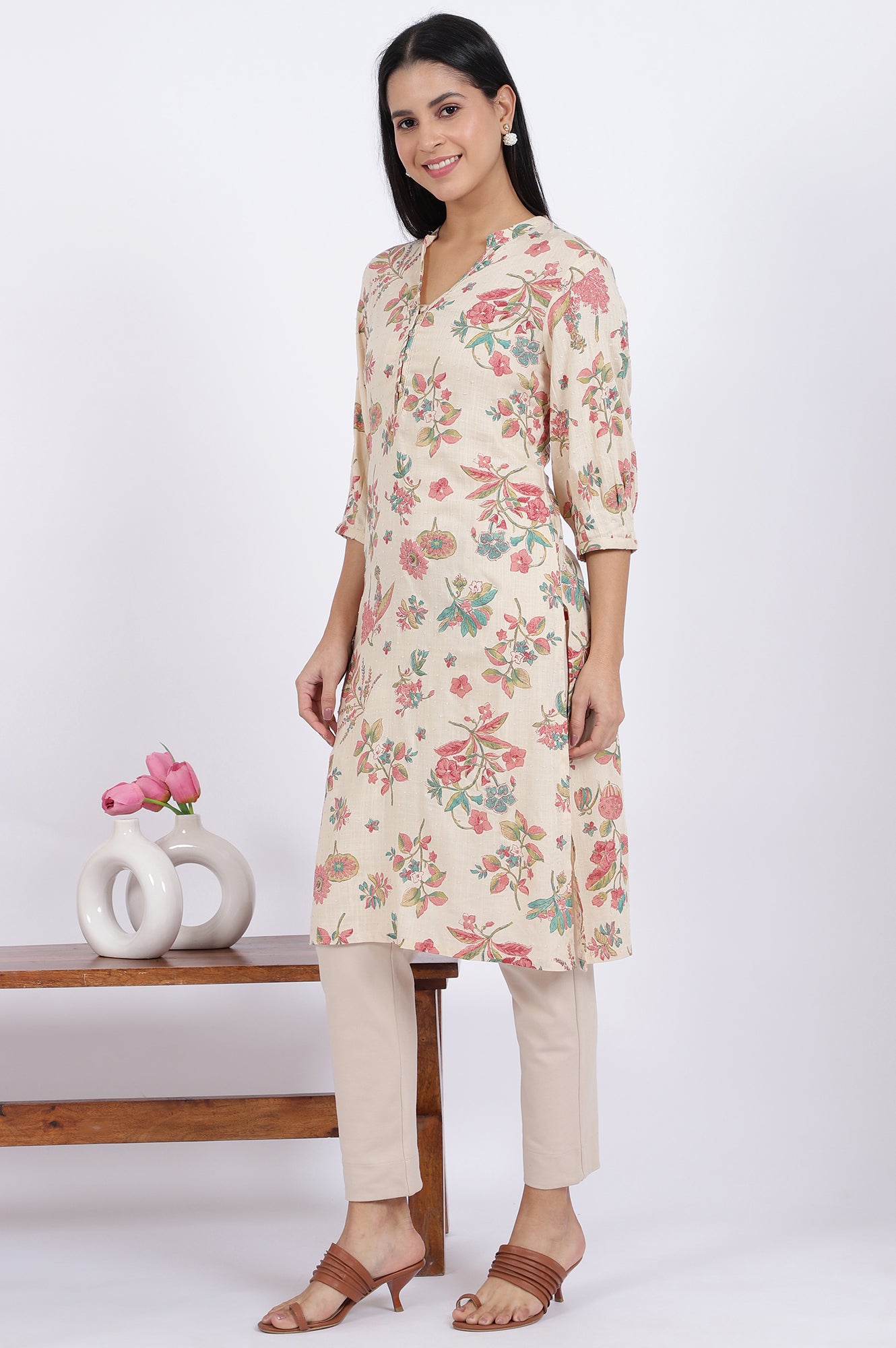 Floral Printed Straight Viscose Kurta