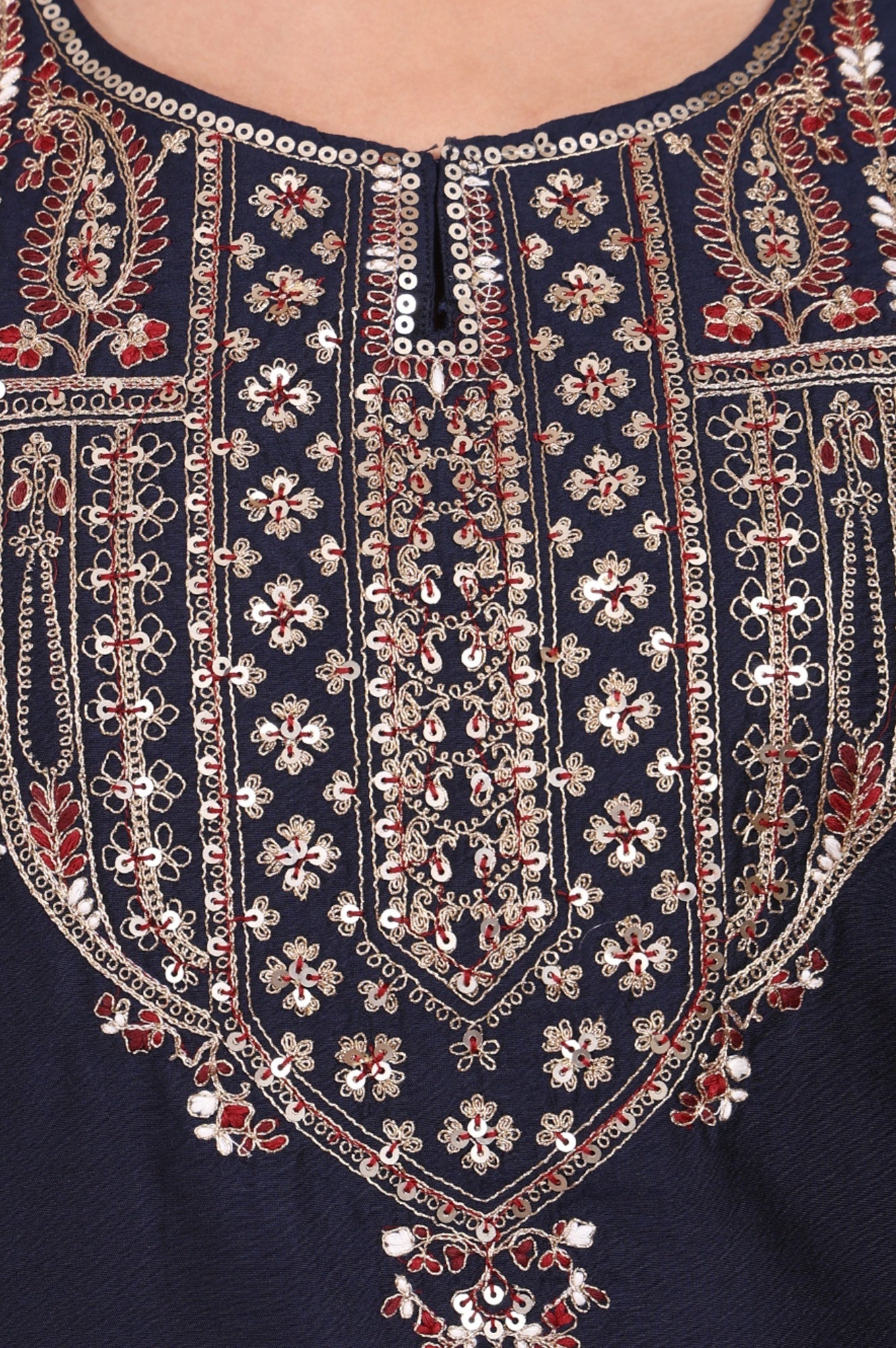 Navy Blue Embroidered Straight Kurta
