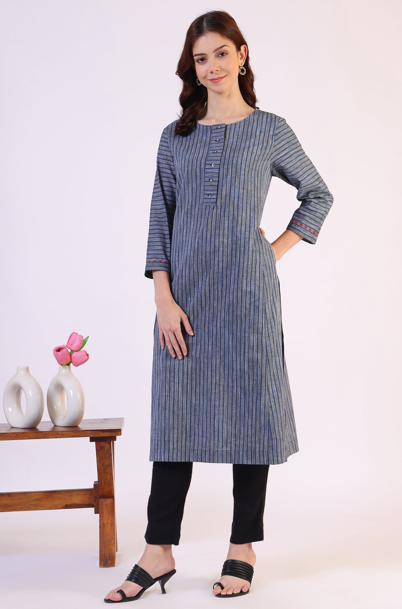 Grey Dyed Straight Pure Cotton Kurta