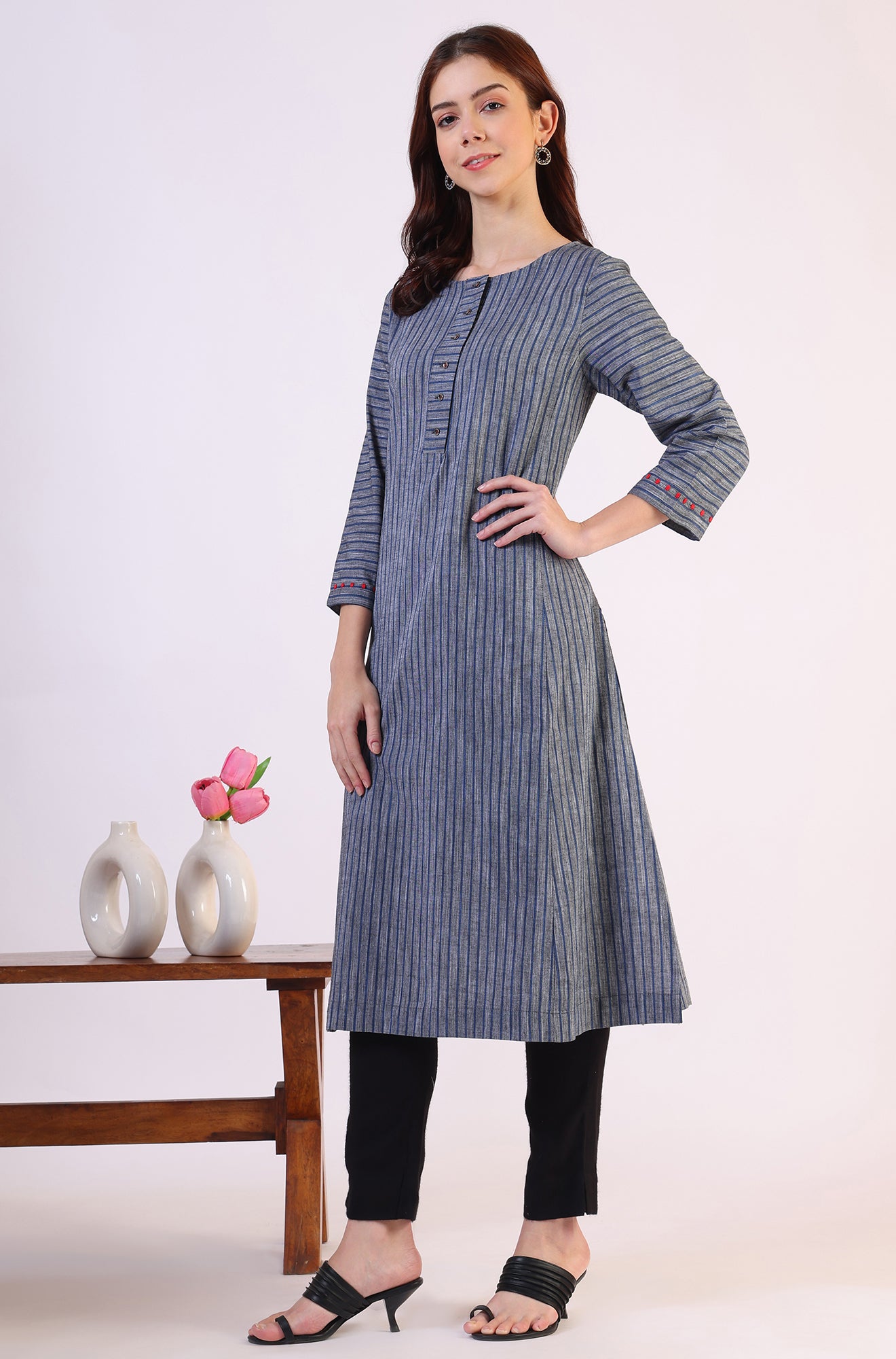 Grey Dyed Straight Pure Cotton Kurta