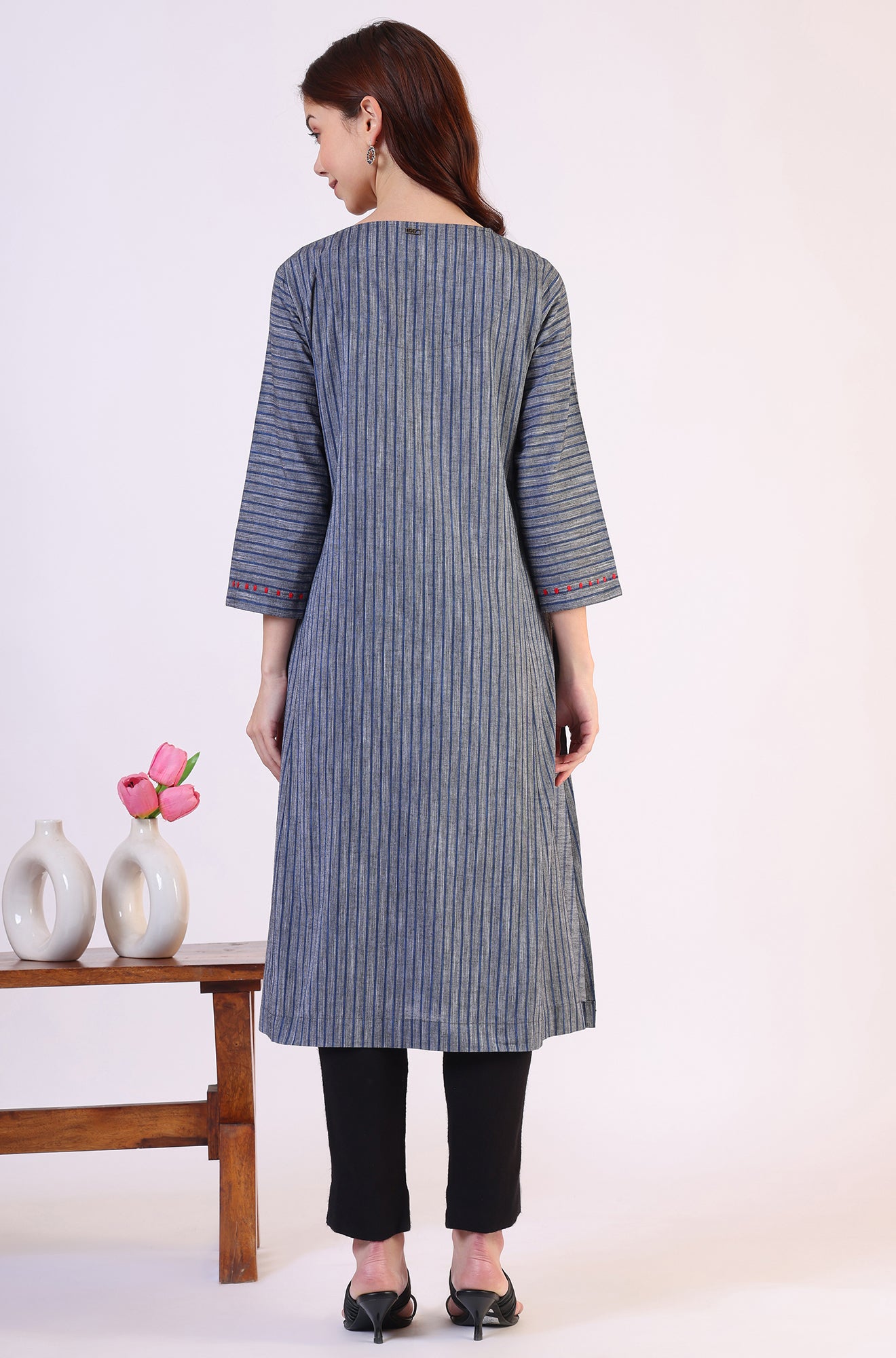 Grey Dyed Straight Pure Cotton Kurta