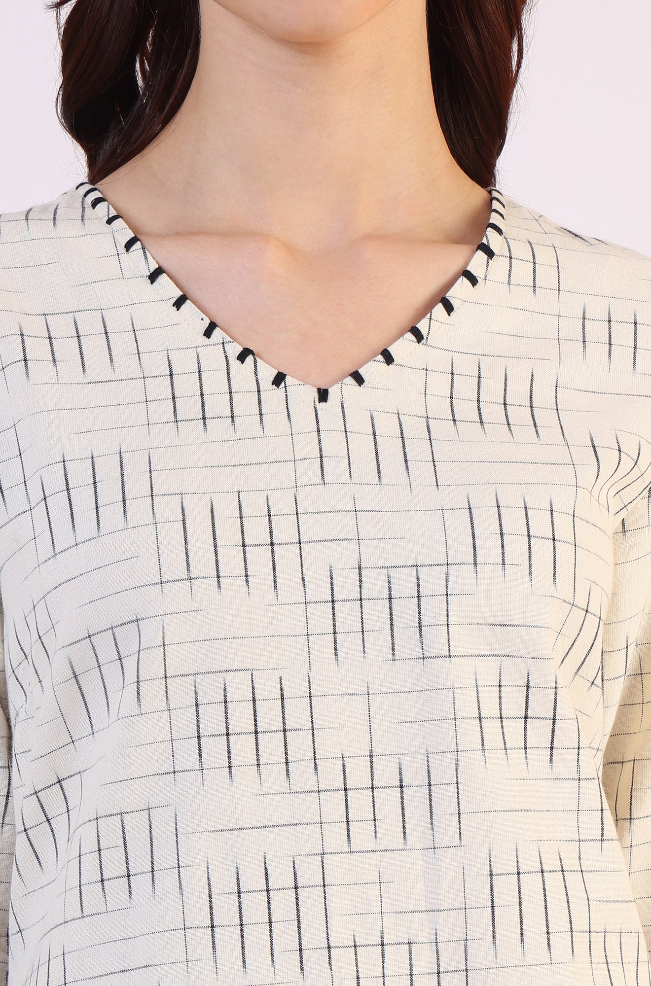 White Ikkat Yarn Dyed Pure Cotton Straight Kurta