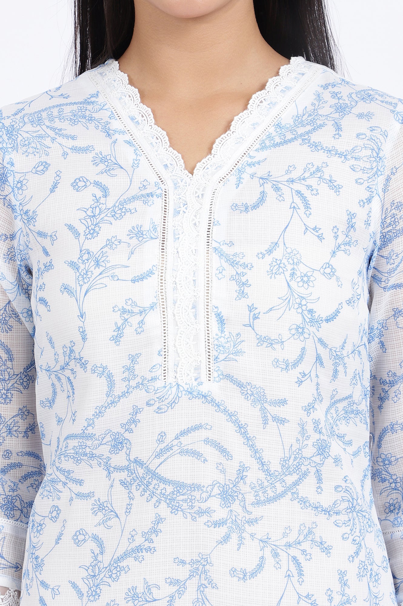 Beige Printed Lace Straight Polyester Kurta