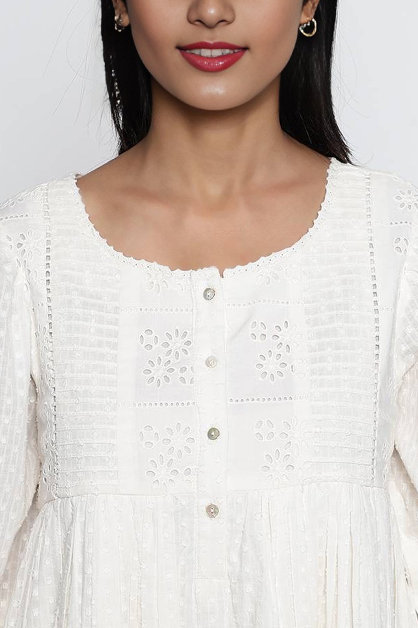 White Schiffli Embroidered Flared Cotton Dress