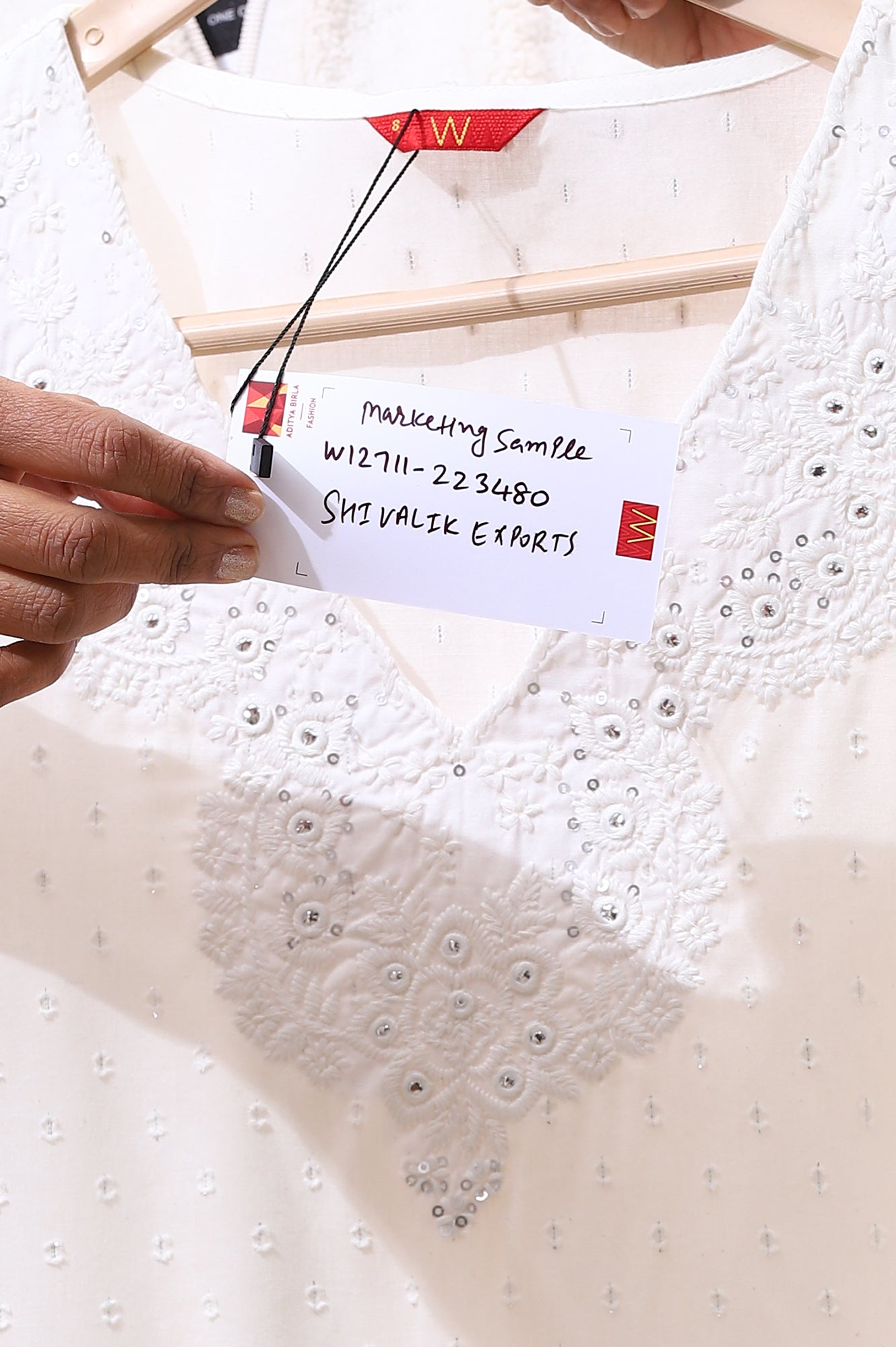 White Mirror Work Pure Cotton Straight Kurta