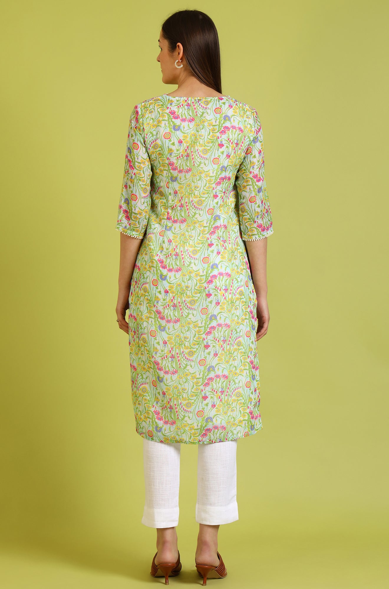 Floral Printed Lace Straight Pure Cotton Kurta