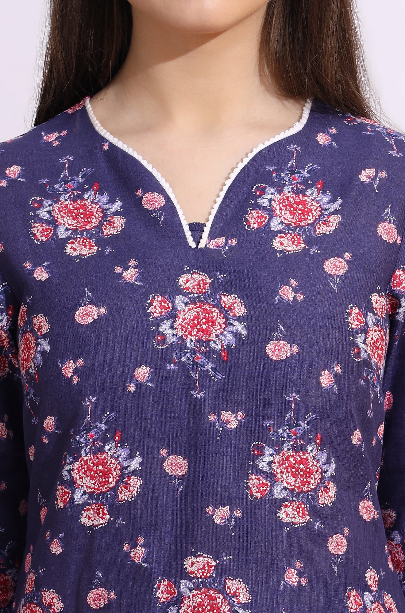 Purple Bold Floral Printed Cotton Cambric Straight Kurta