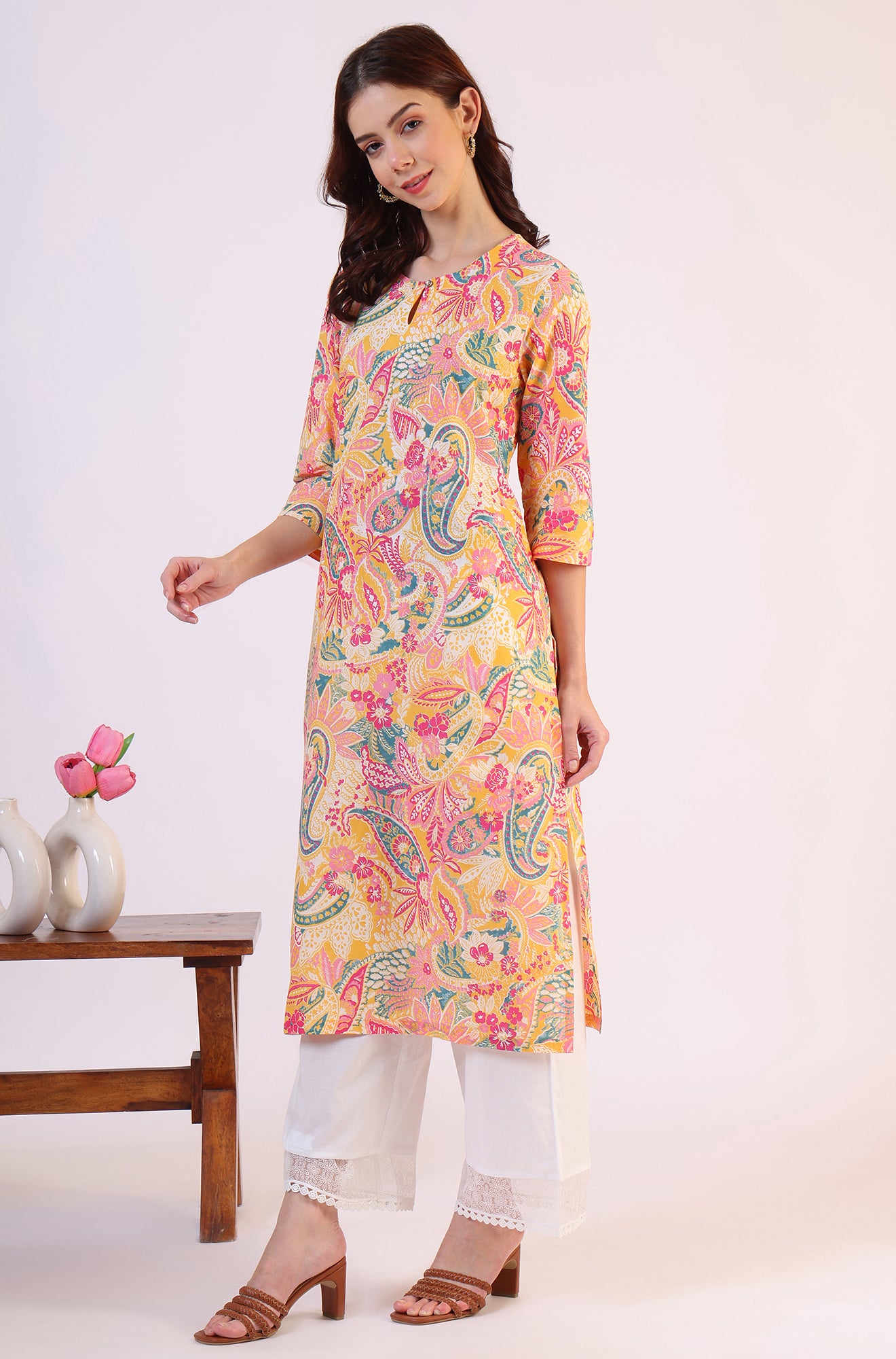 Multicolor Paisley Printed Straight Pure Cotton Kurta