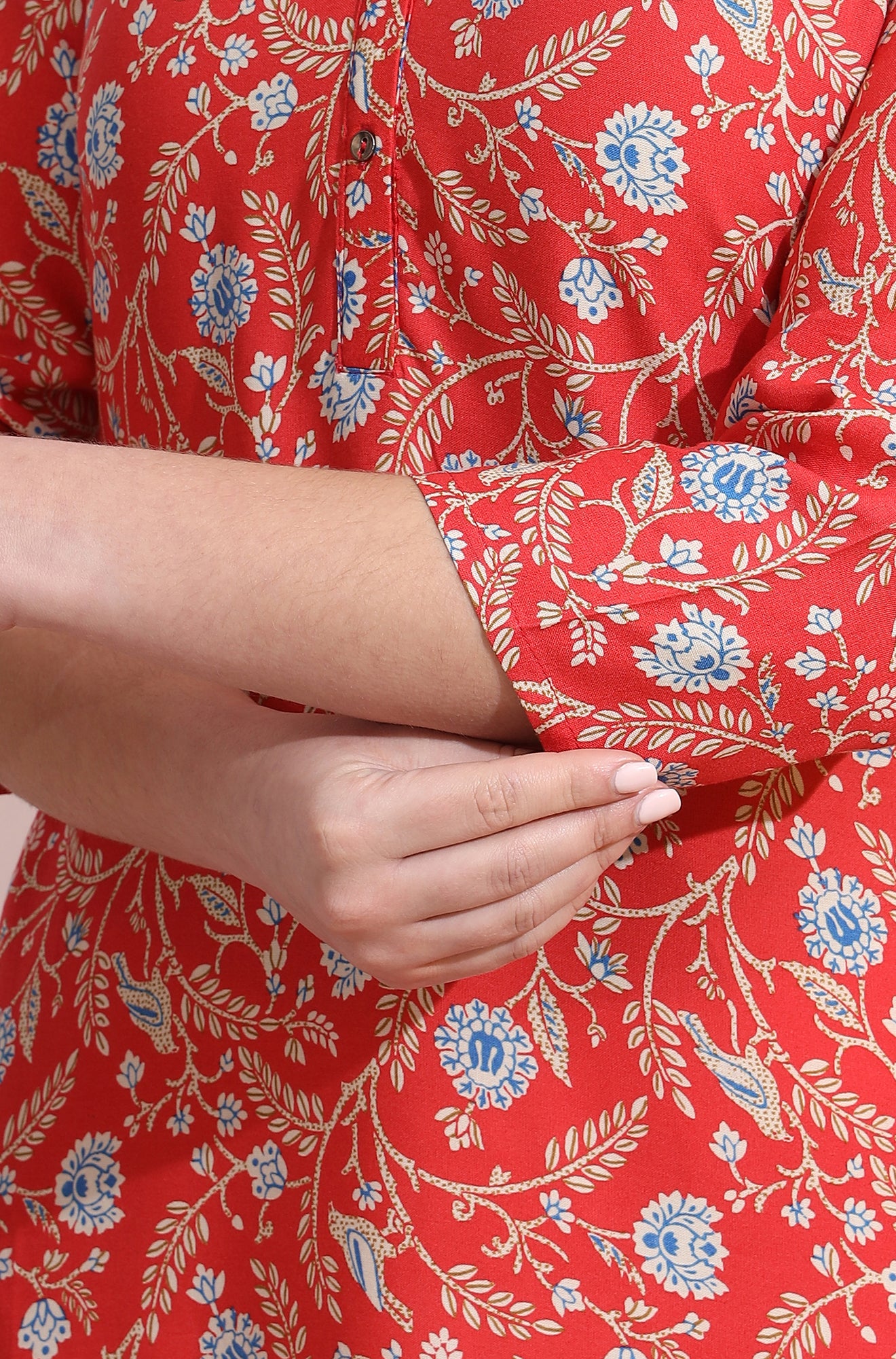 Orange Bold Floral Printed Cotton Cambric Straight Kurta