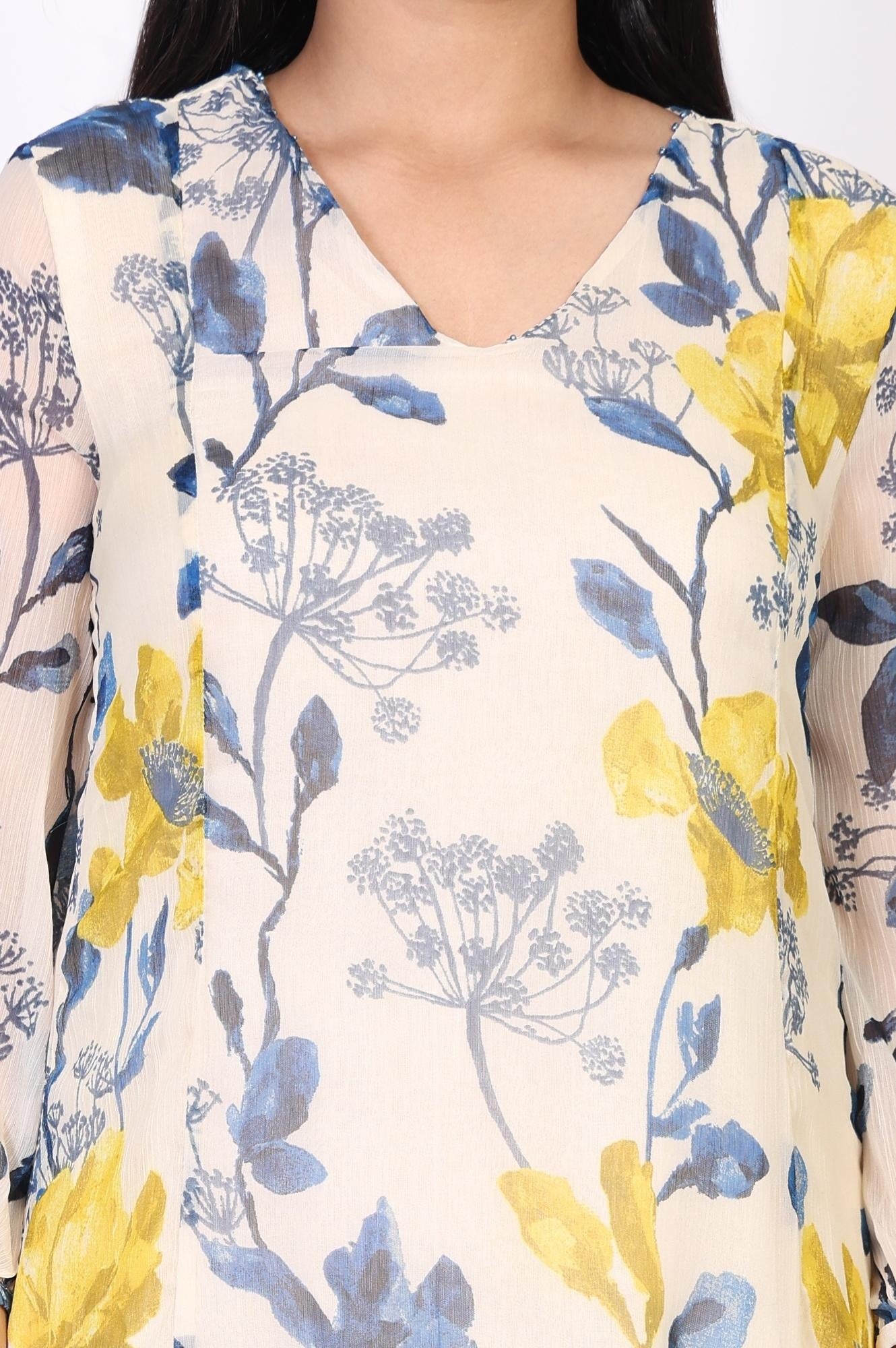 White Floral A-Line Chiffon Kurta